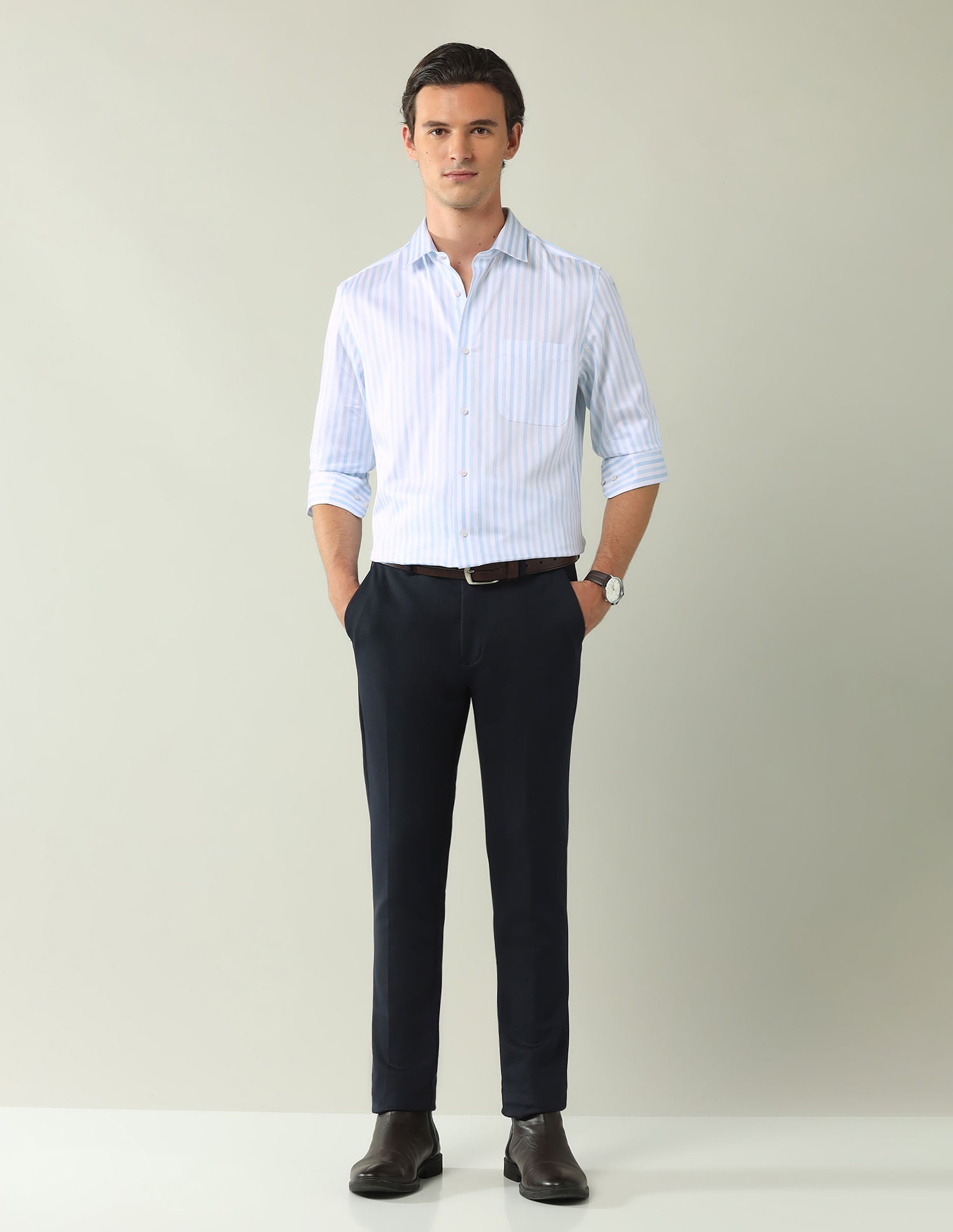 Wardrobe-Coded Regular Fit Vertical Striped Shirt