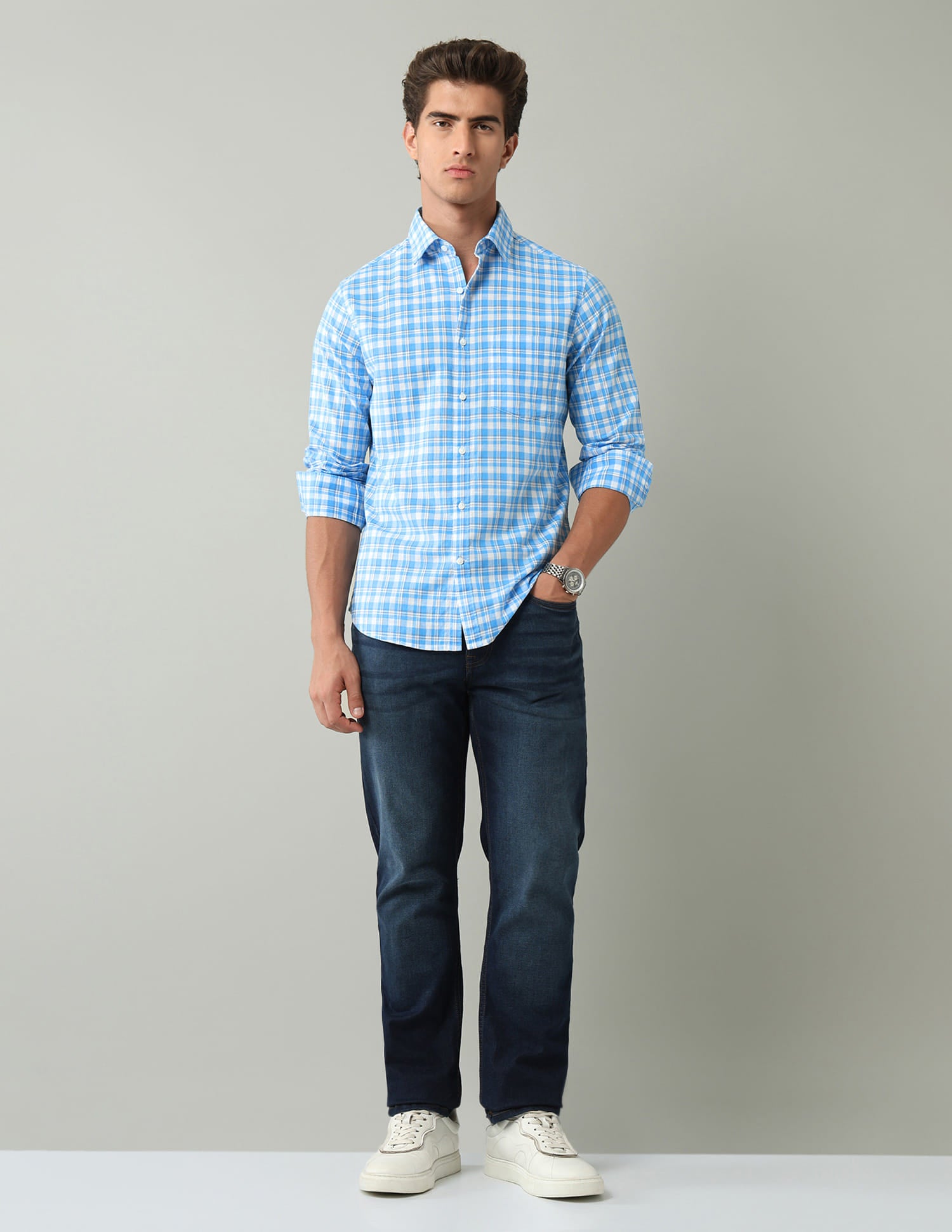 Blue Plaid Checked Regular Fit Shirt