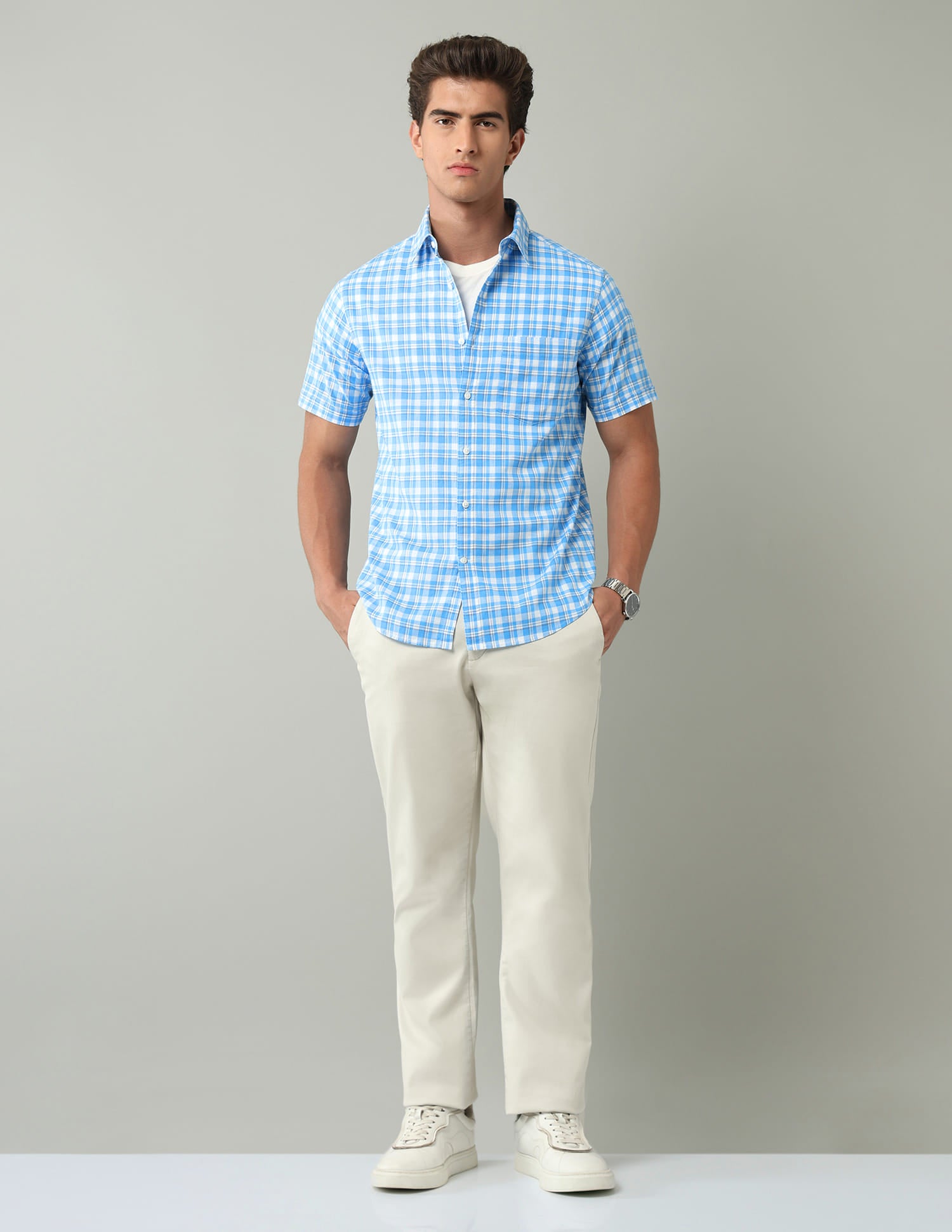 Blue Plaid Checked Regular Fit Shirt