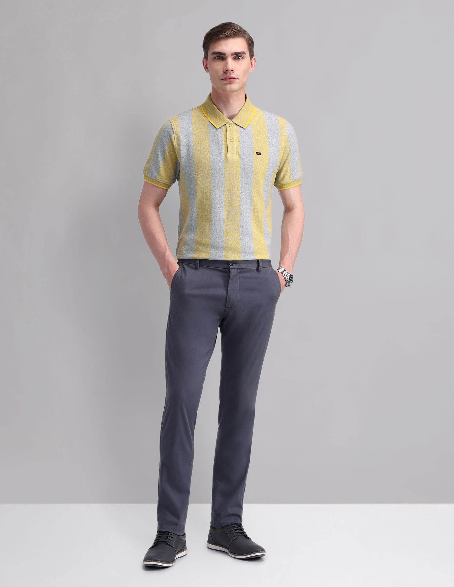 City-Edged Vertical Striped Modern Slim Polo Shirt