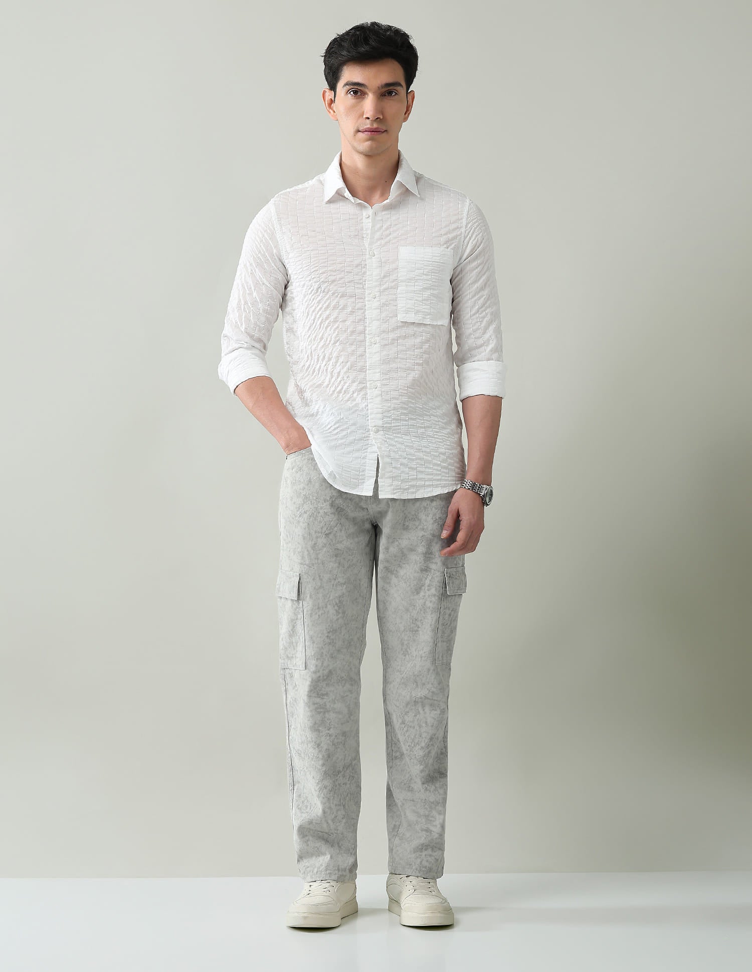 Noir Luxe Vertical Striped Slim Fit Dobby Weave Shirt