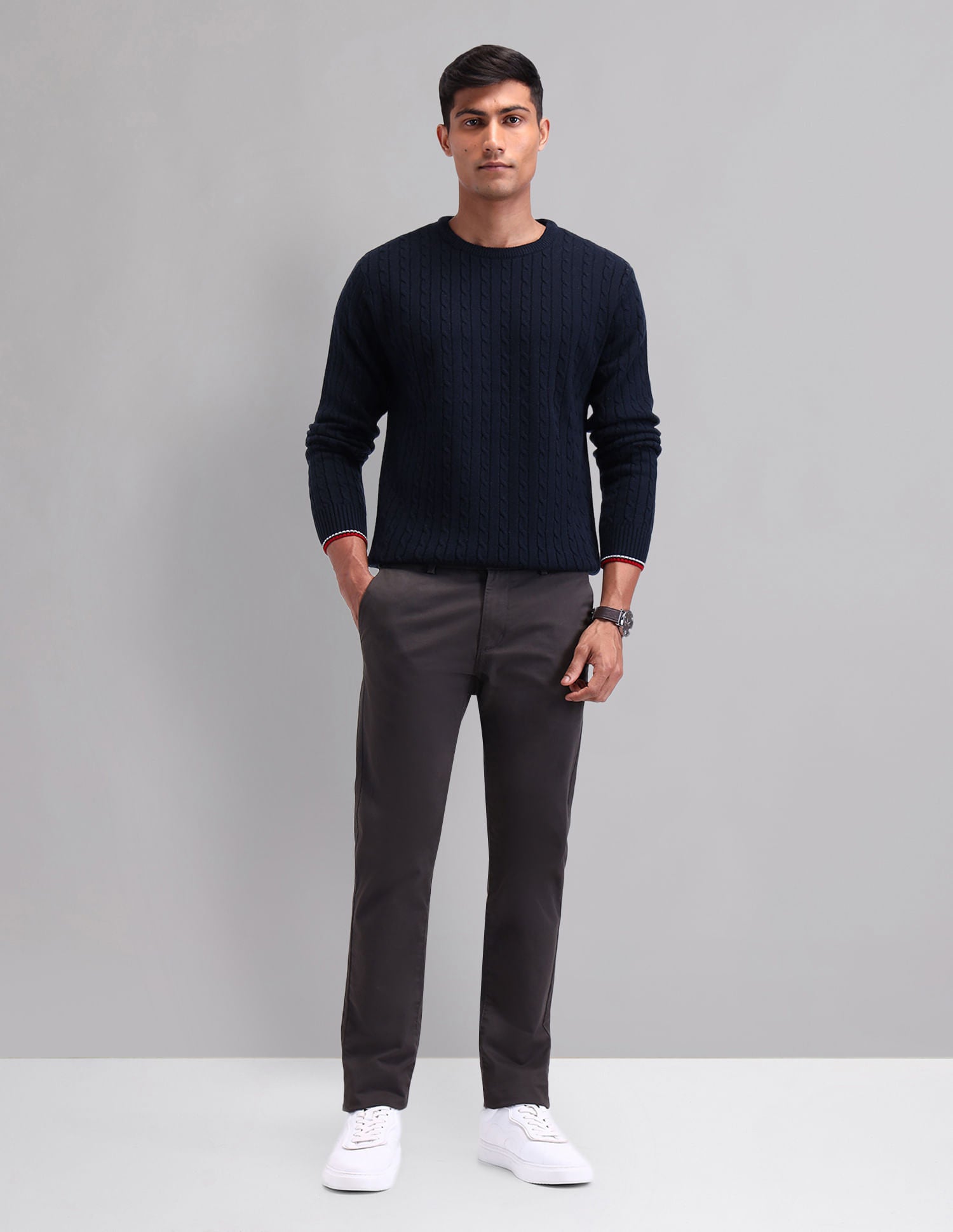 Elevated Essential Modern Slim Fit Patterned Knit Sweater