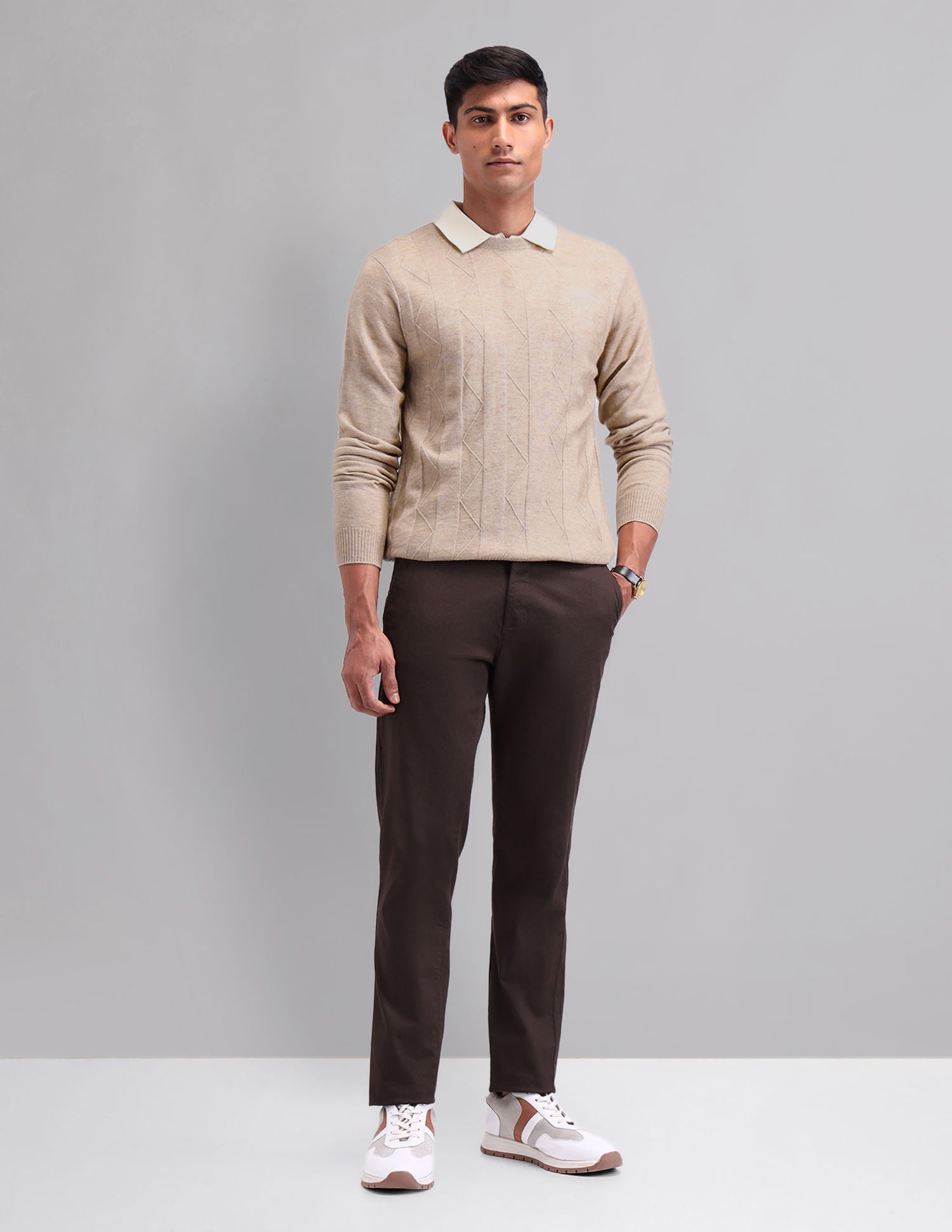 Elevated Essential Modern Slim Fit Patterned Knit Sweater