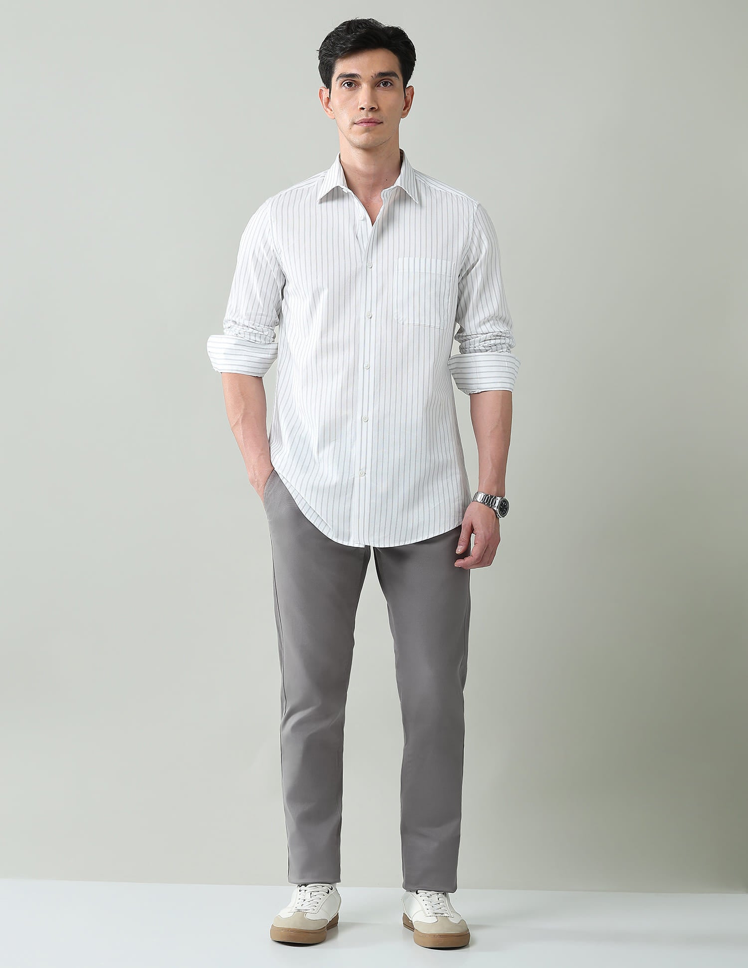 Statement Coded Vertical Striped Regular Fit Dobby Shirt