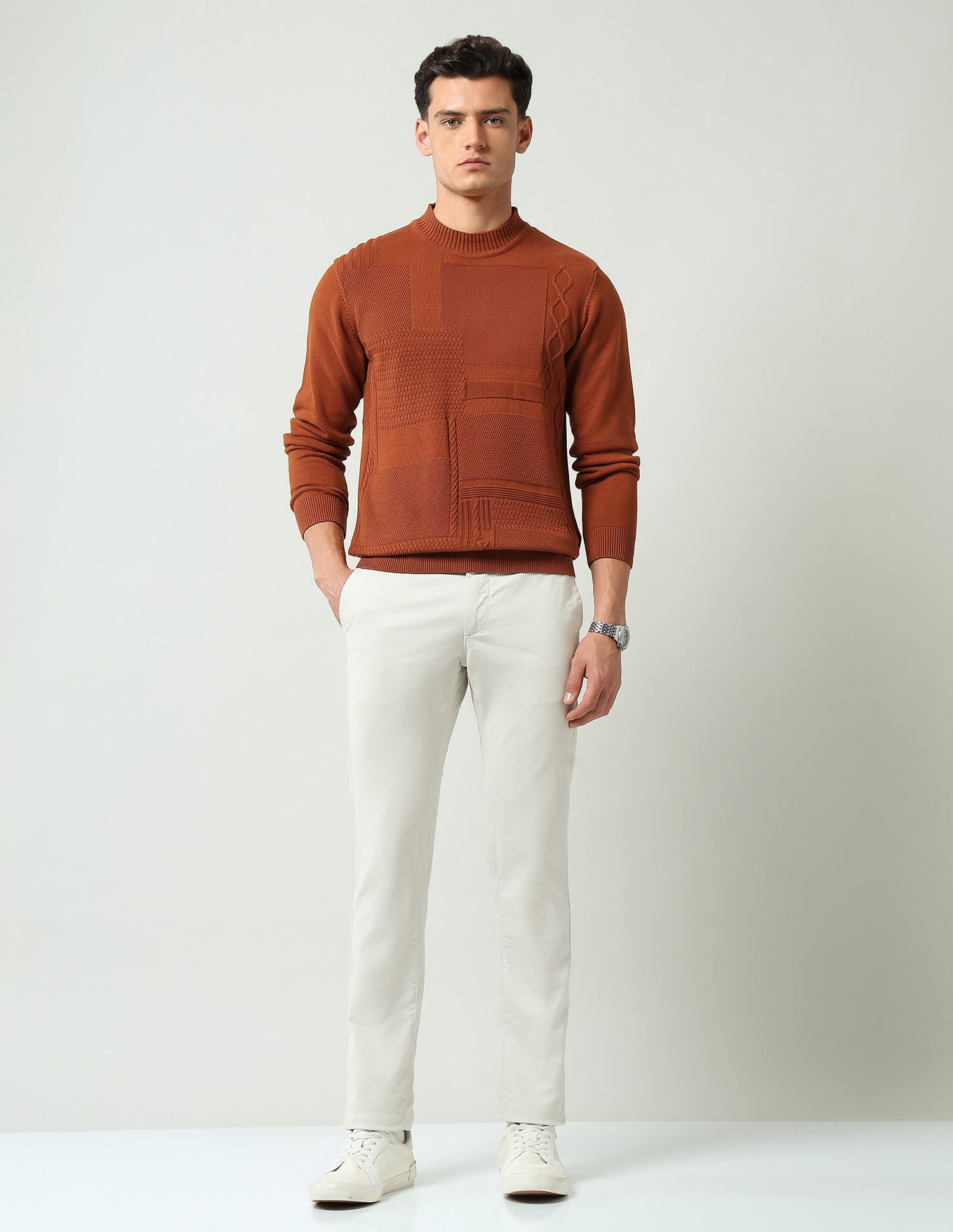 Styled-Edged Modern Slim Fit Textured Sweater