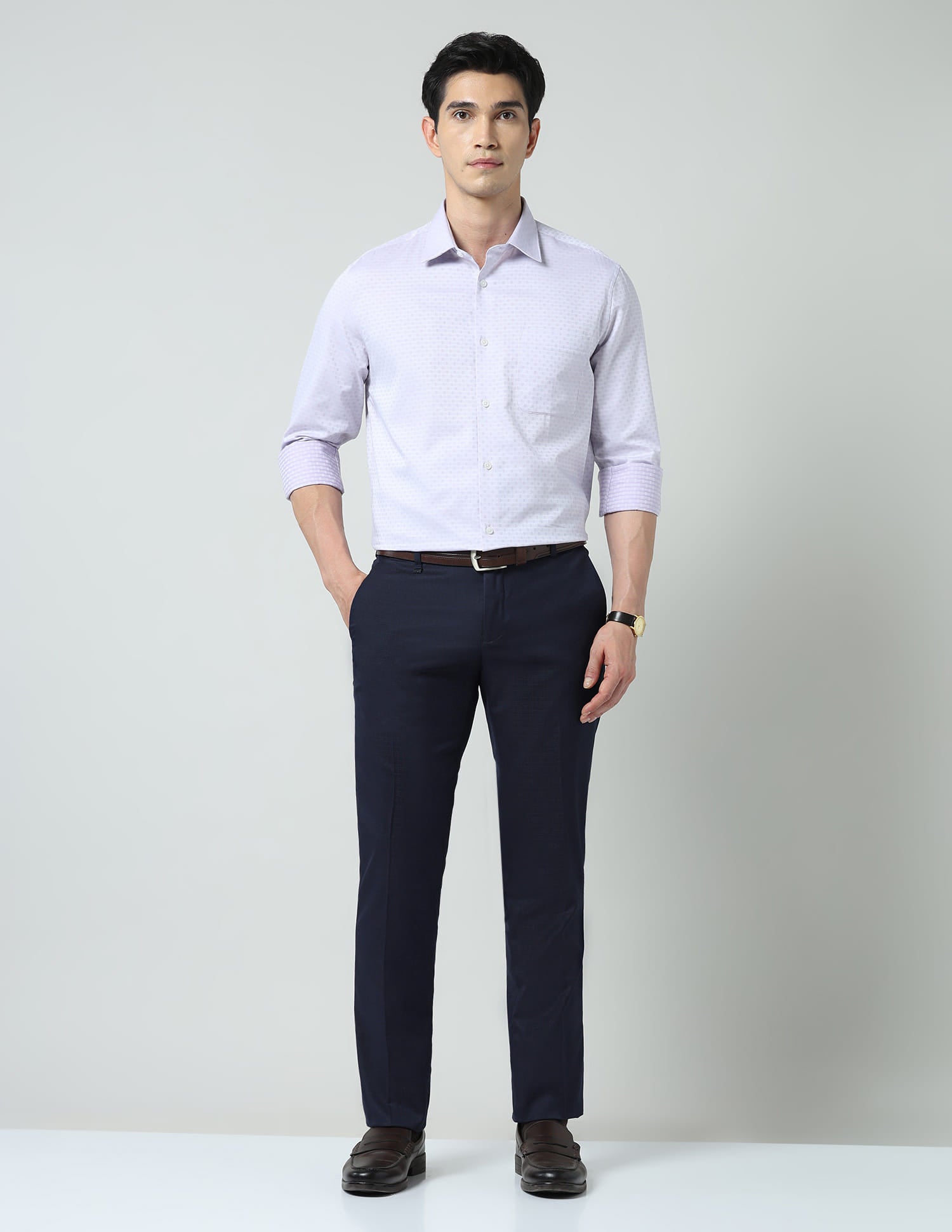Textured Dobby Regular Fit Trousers