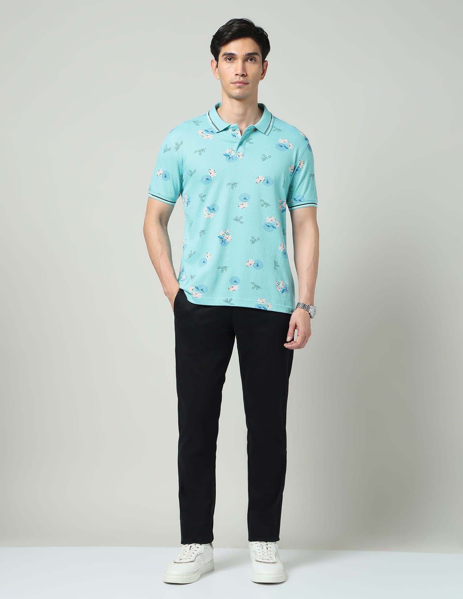 Vogue Fit Floral Printed Slim Fit Polo Shirt