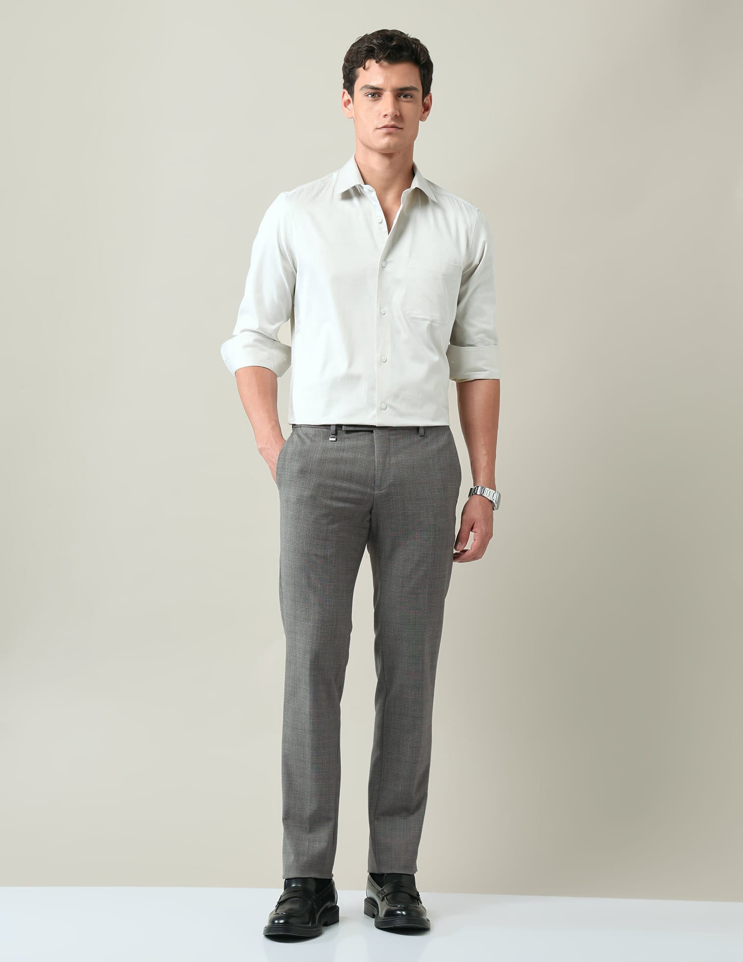 Checked Dobby Regular Fit Trousers