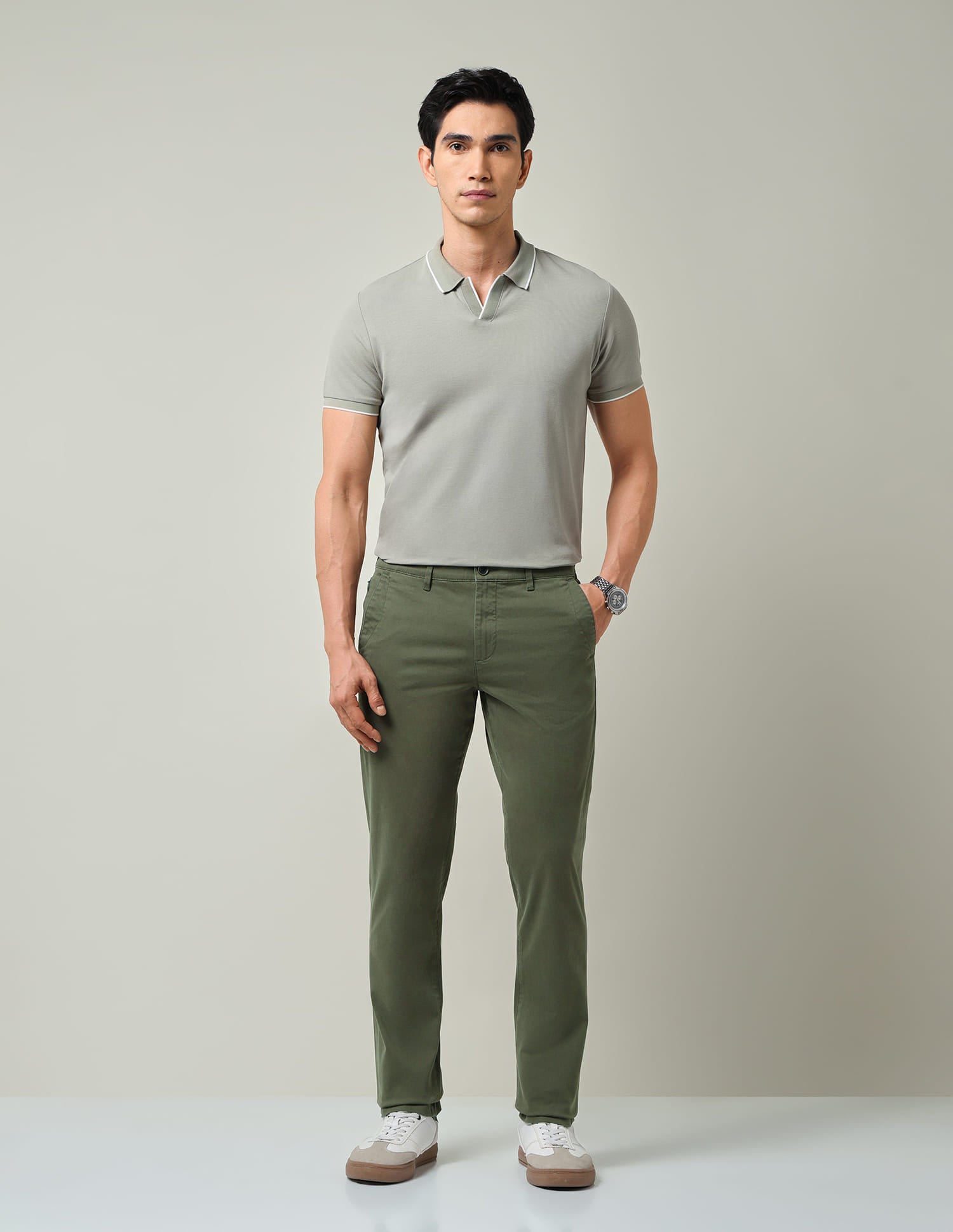 Work Essentials Solid Slim Fit Dobby Trousers
