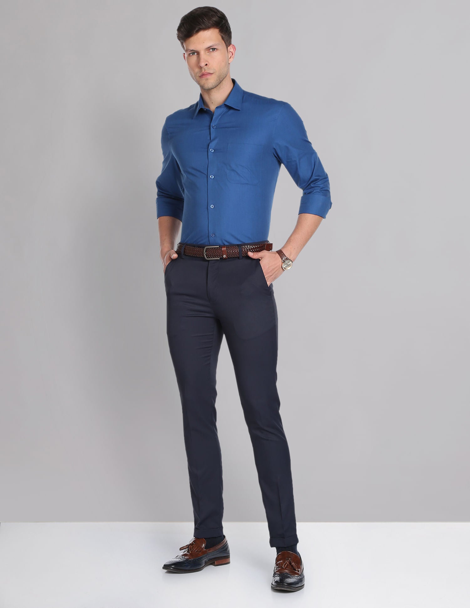 Power Heritage Solid Cotton Formal Shirt with Cutaway Collar