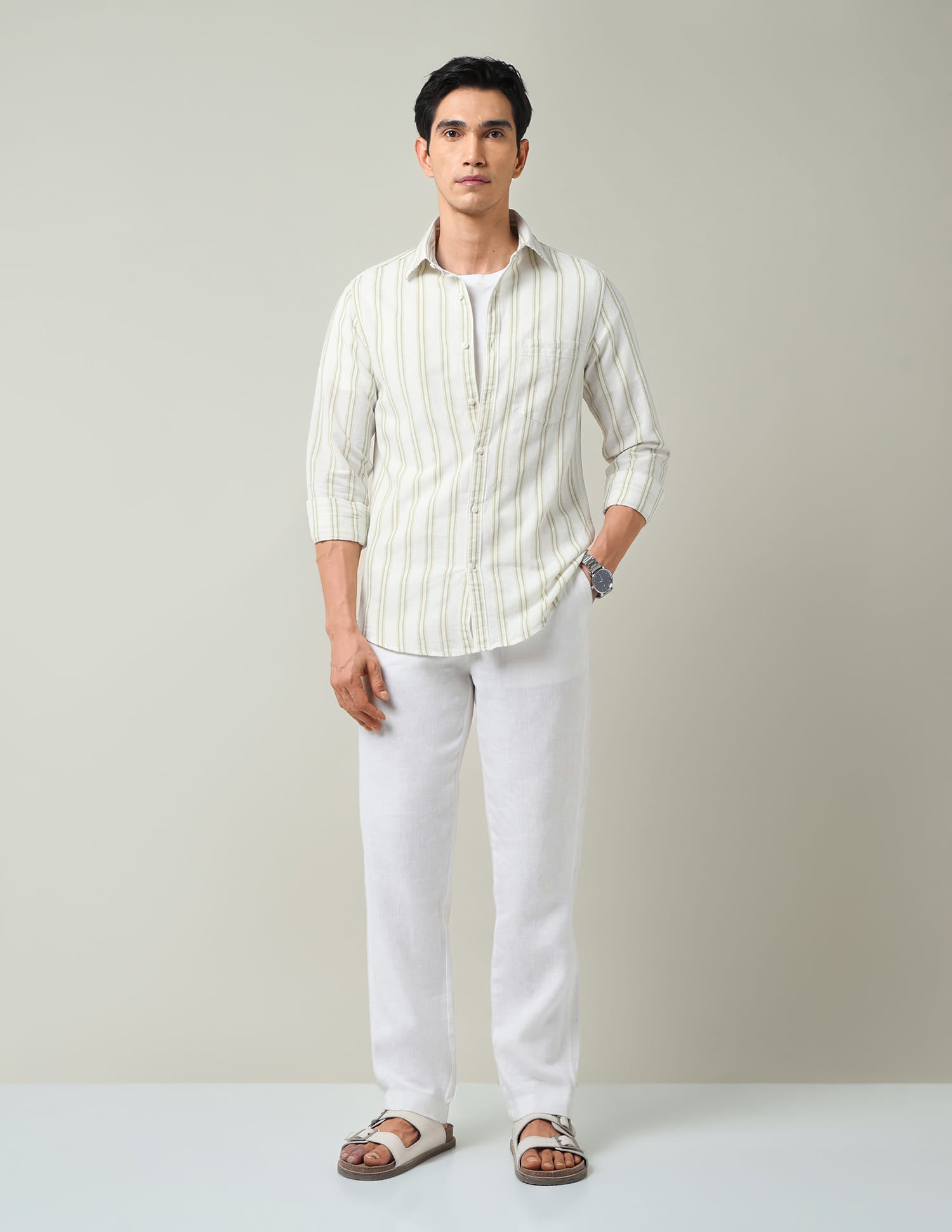 Stylish Vertical Striped Slim Fit Dobby Shirt