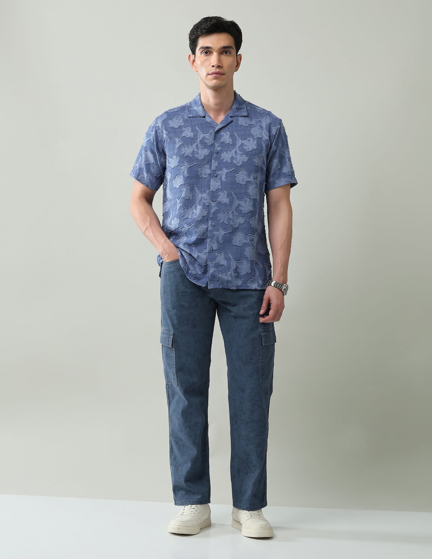 All over Floral pattern jacquard weave slim fit shirt