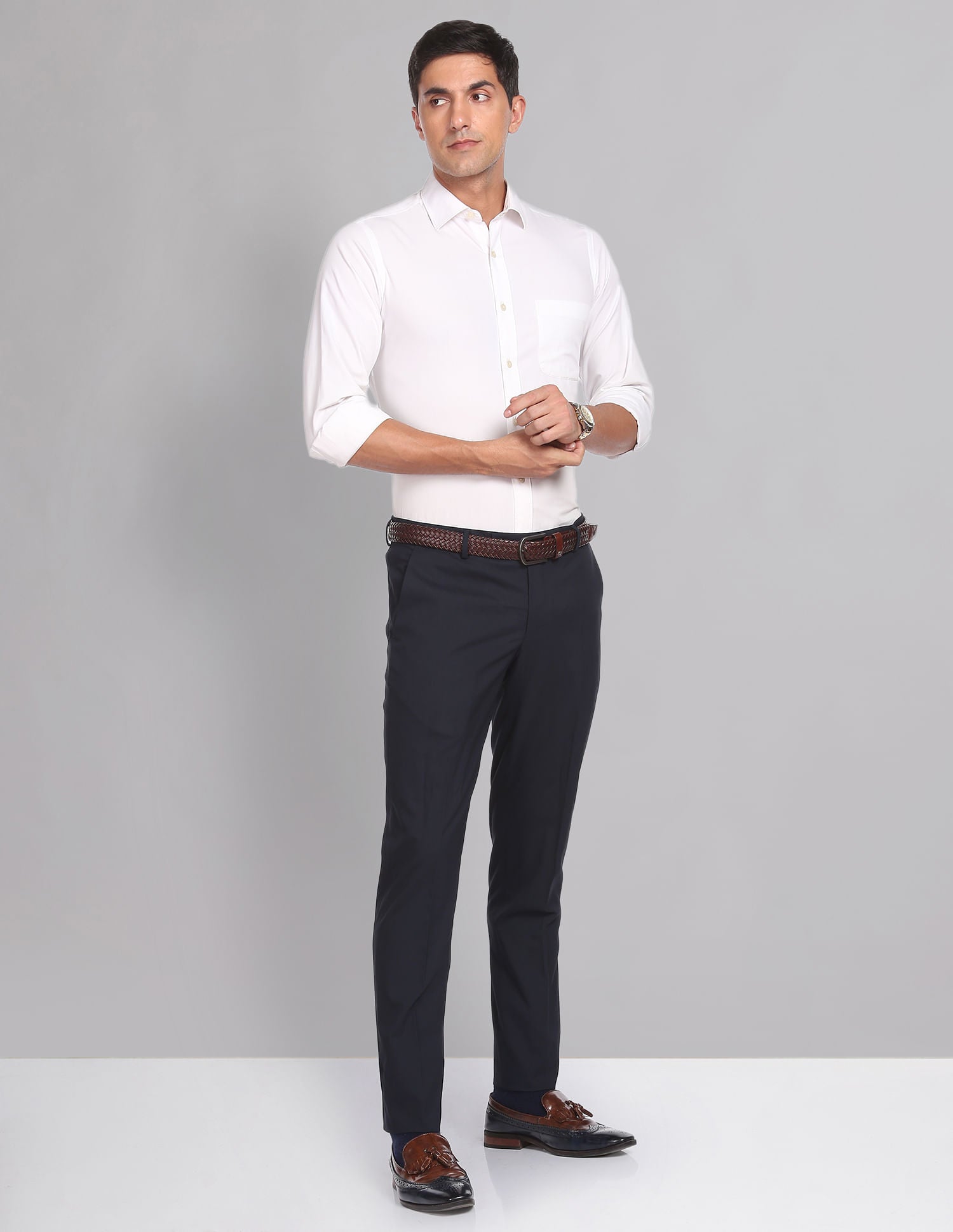 Corporate Pulse Smart Waist Solid Formal Trousers