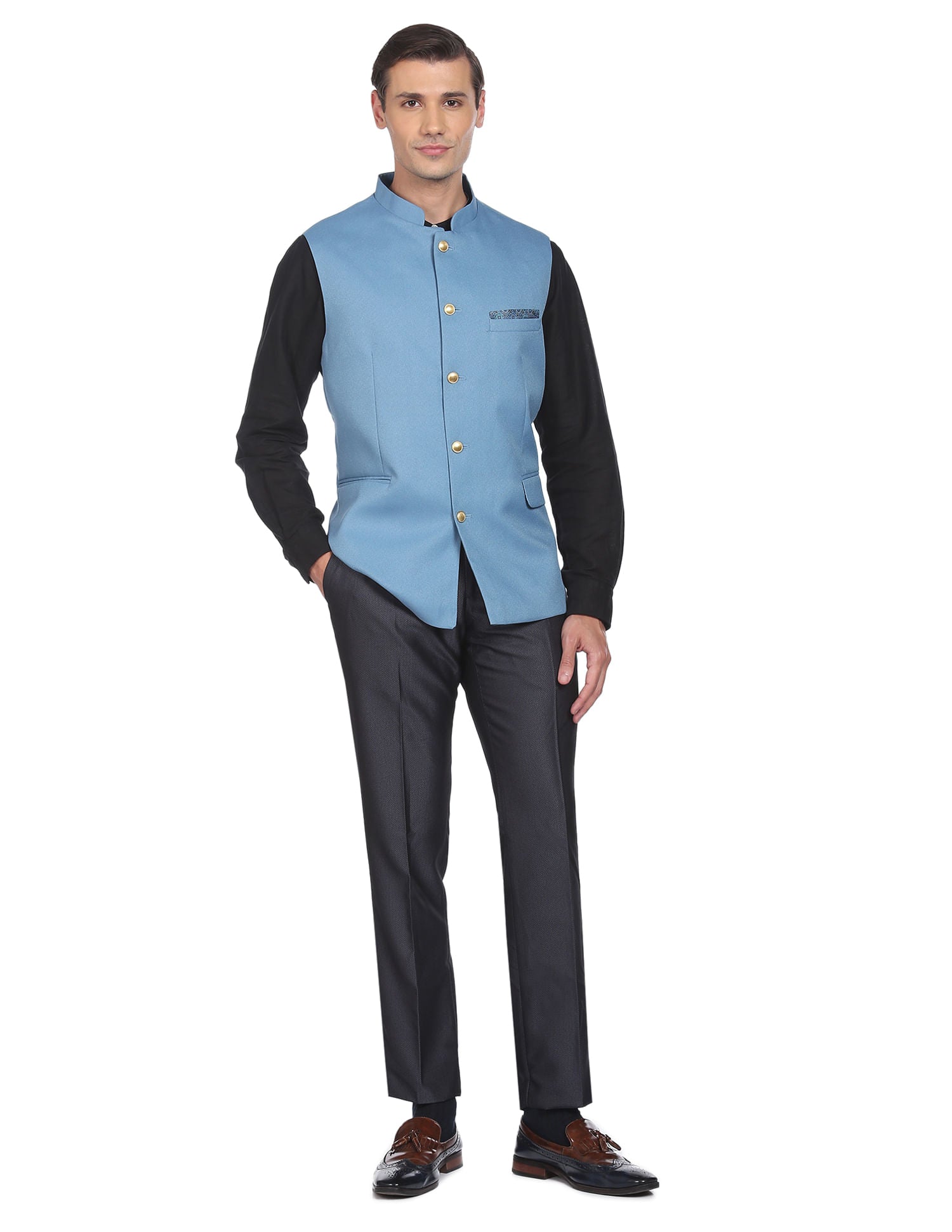 Fashion-Edged Textured Tailored Regular Fit Nehru Jacket