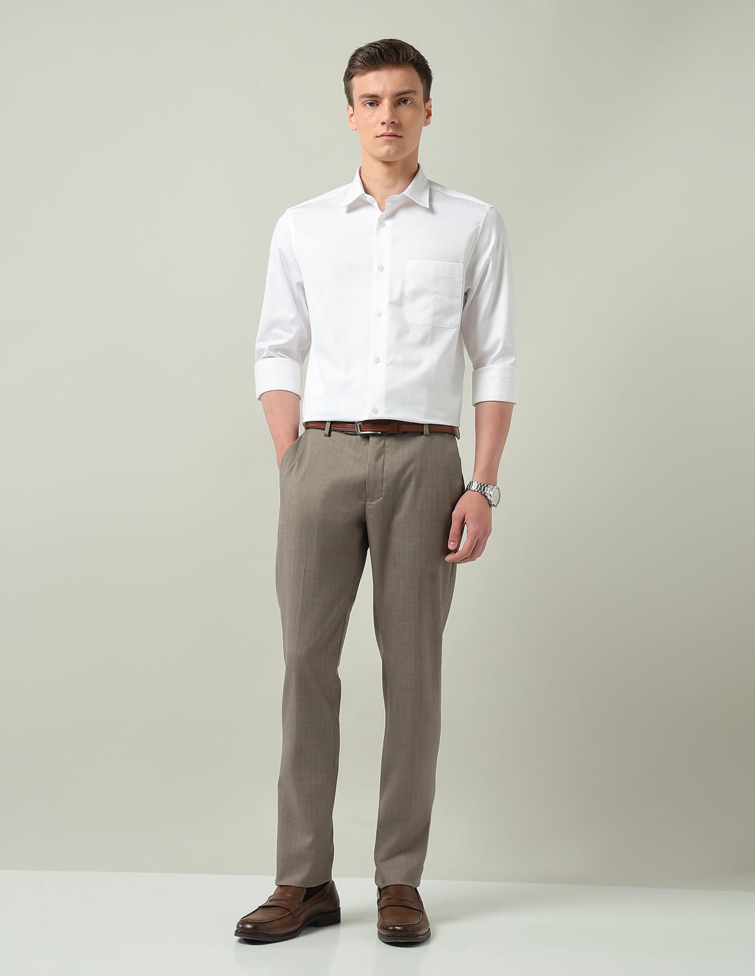 Solid Mid Rise Regular Fit Trousers