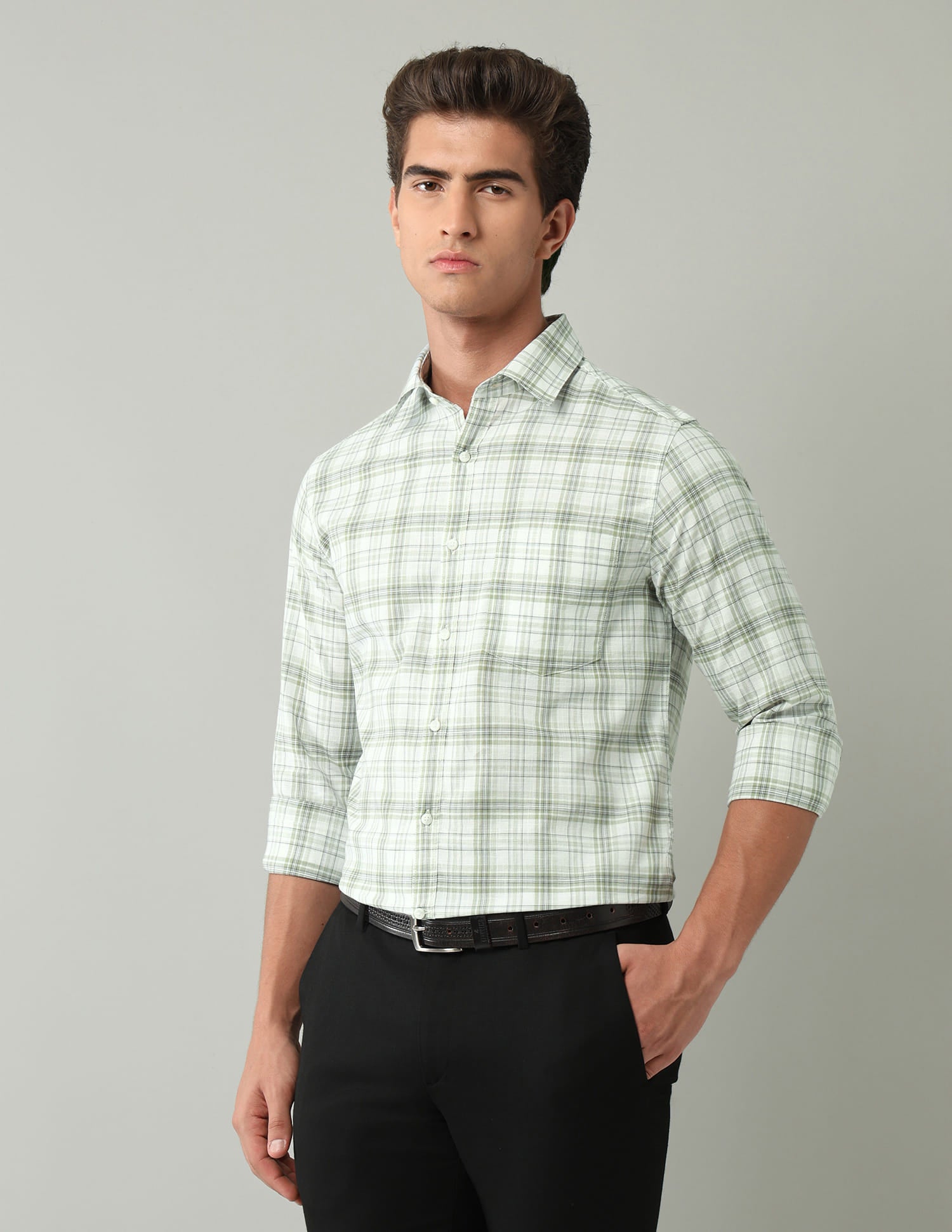 Green Tartan Checked Regular Fit Shirt