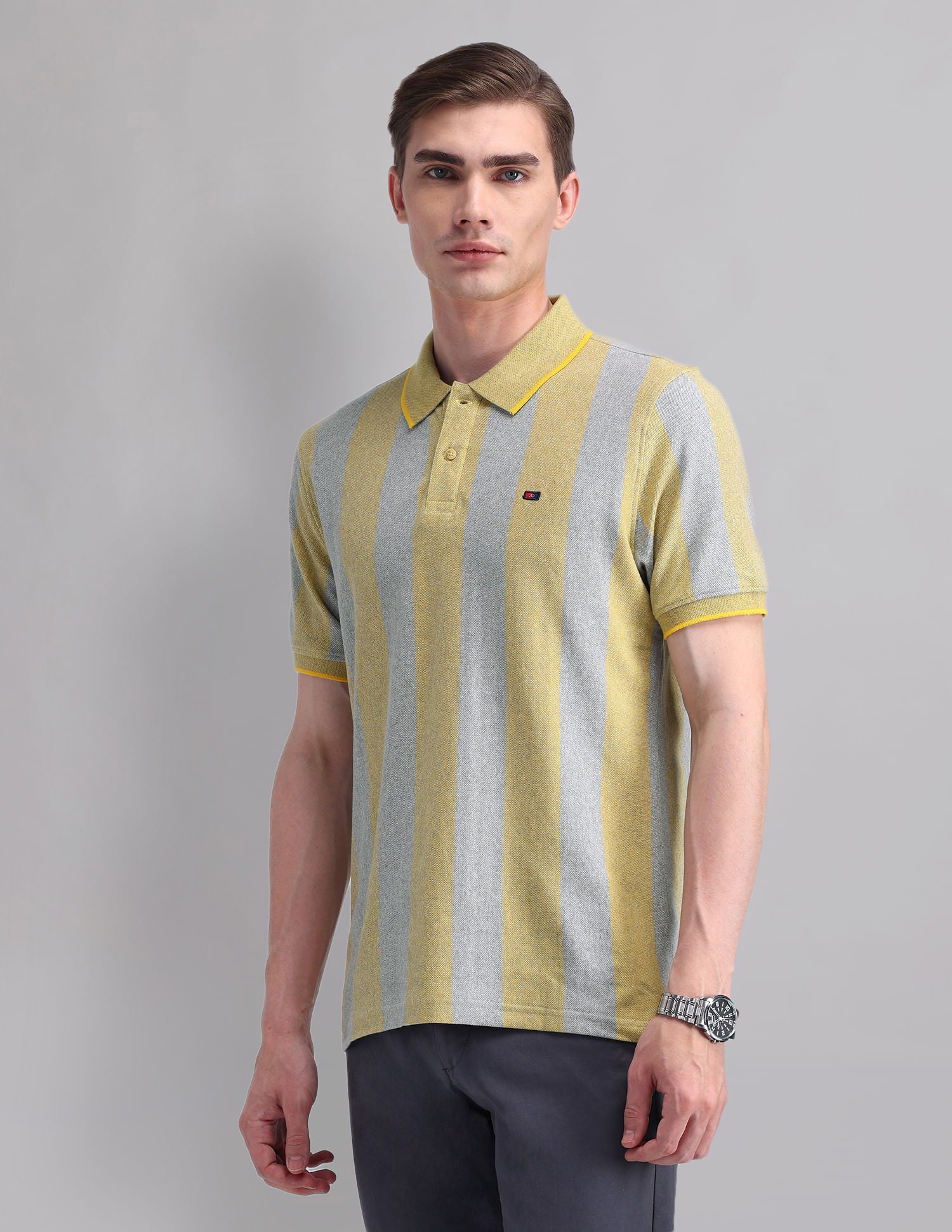 City-Edged Vertical Striped Modern Slim Polo Shirt