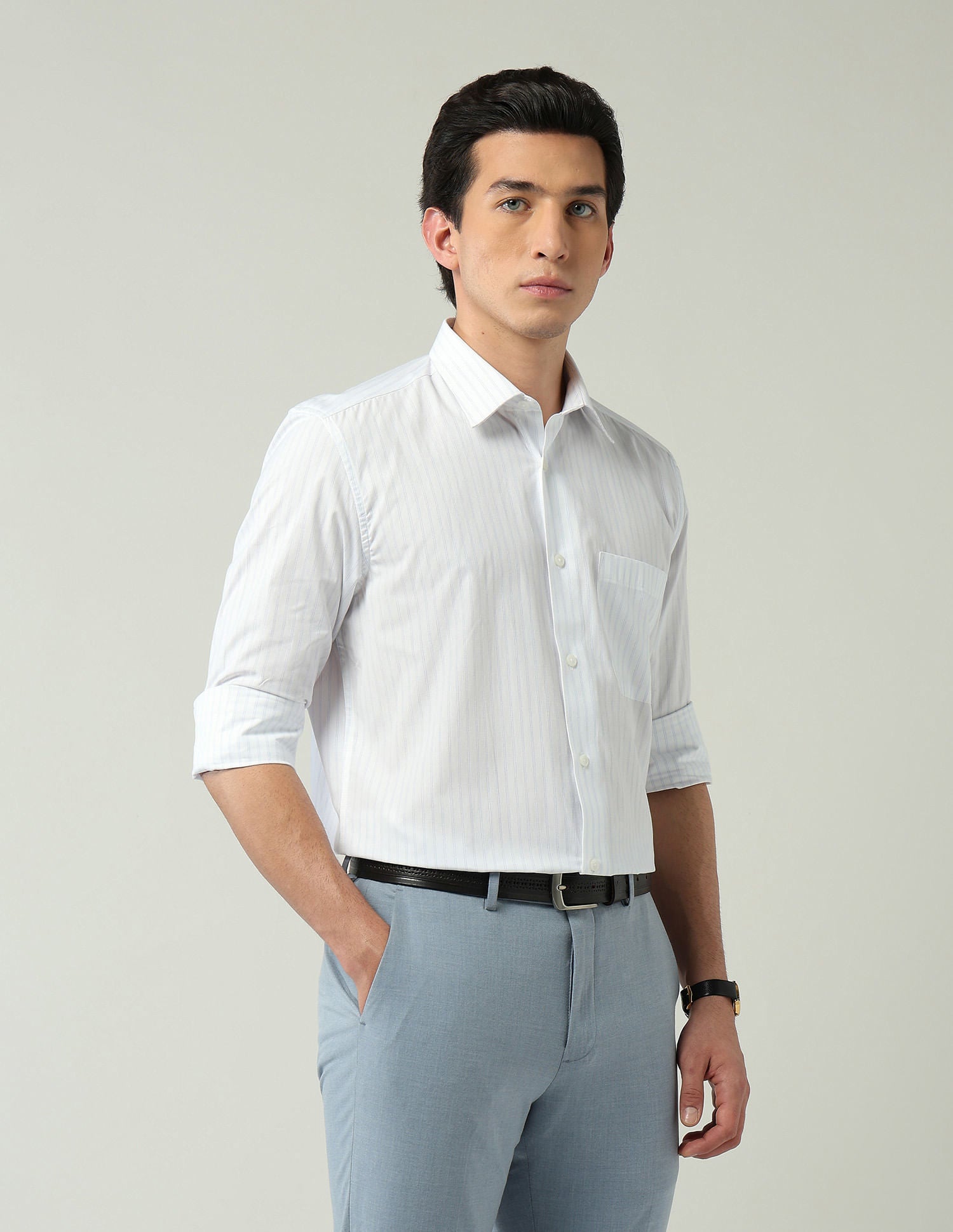 Wardrobe-Coded Regular Fit Vertical Striped Shirt