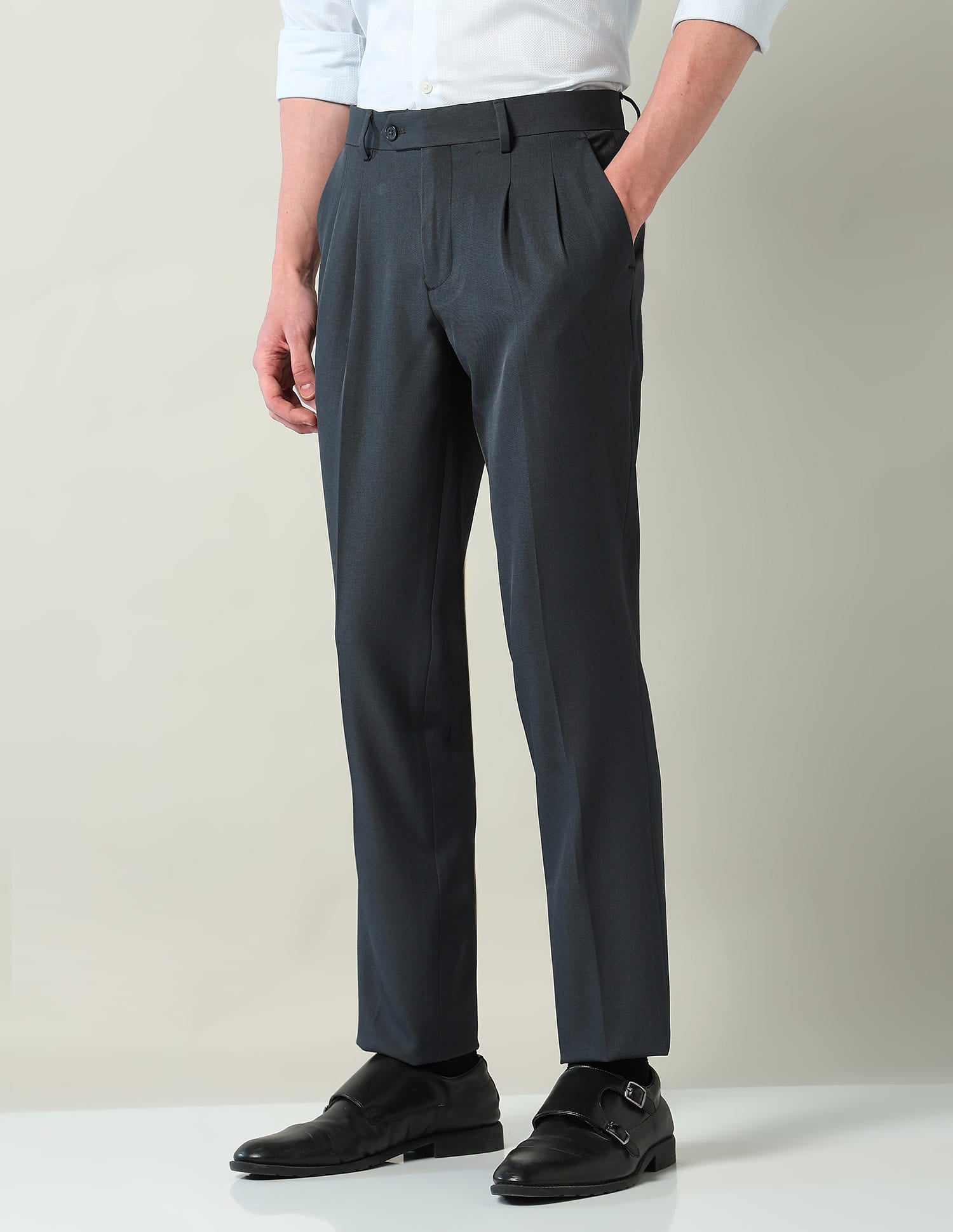 Mid Rise Pleated Formal Trousers