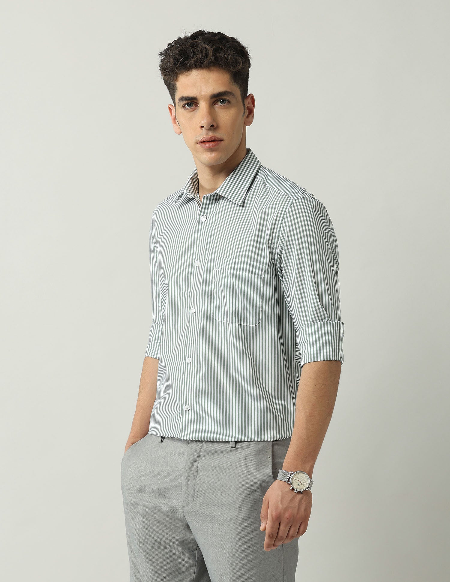Wardrobe-Coded Regular Fit Vertical Striped Shirt