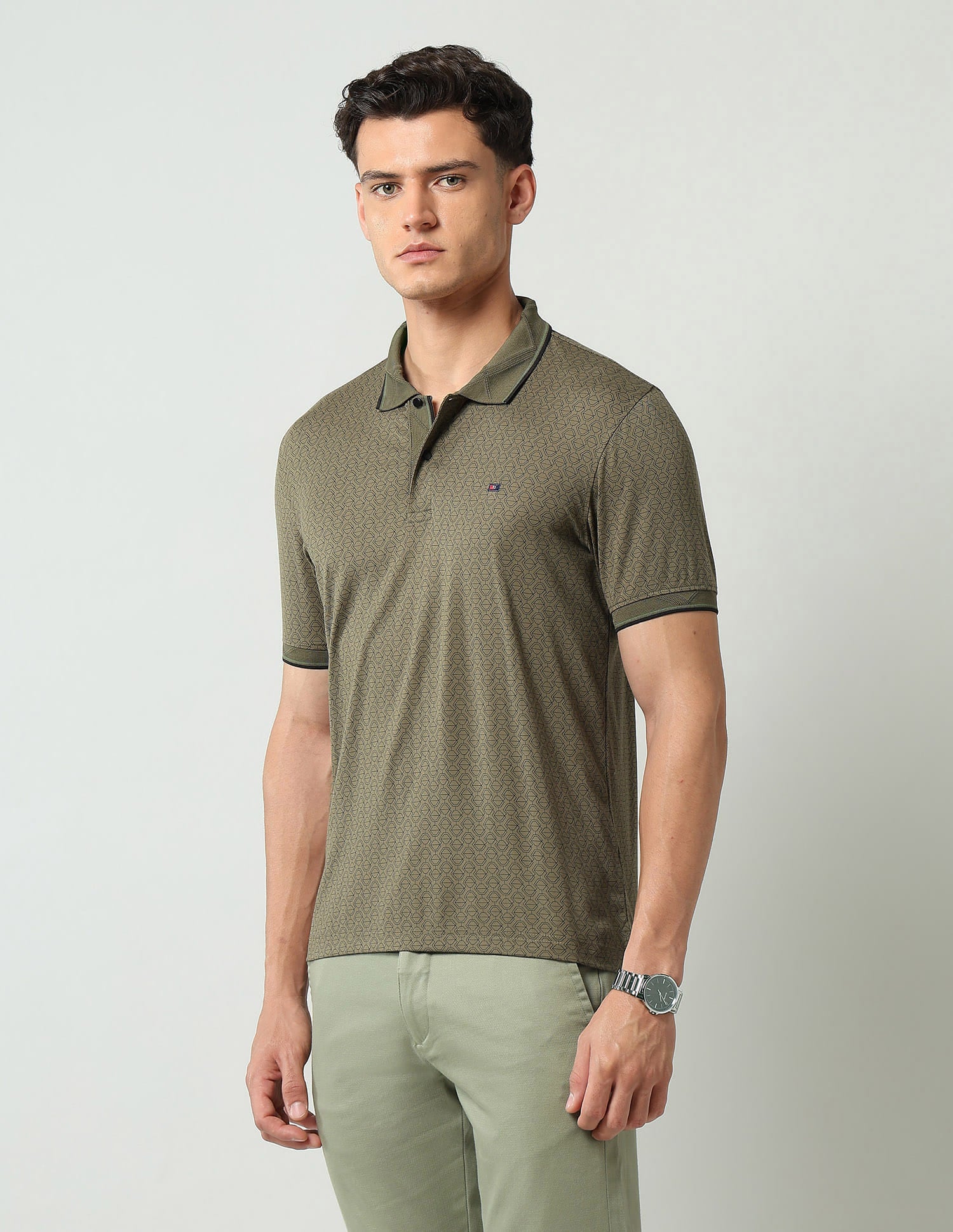 Geometric Printed Slim Fit Polo Shirt