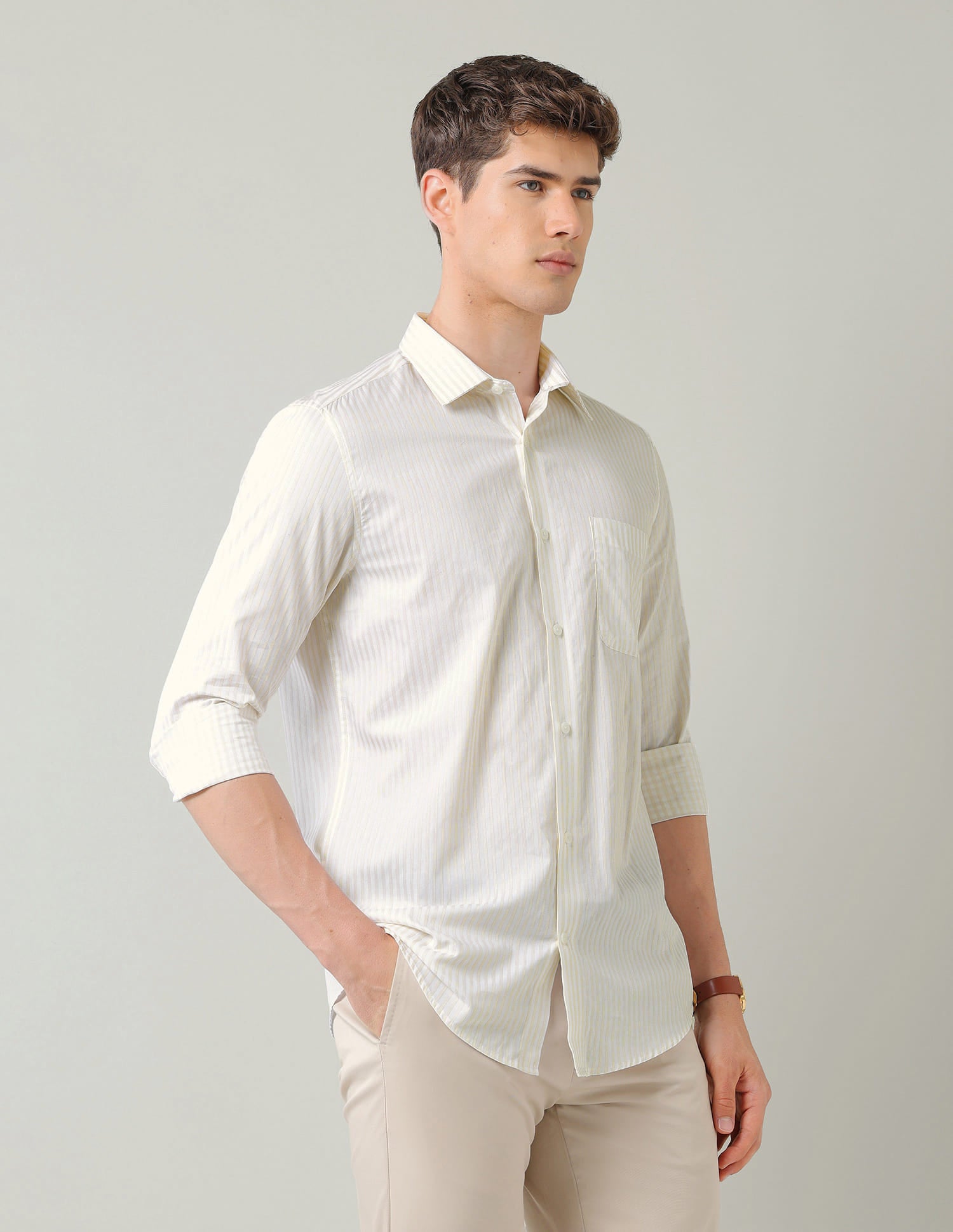Vertical Striped Dobby Weave Regular Fit Shirt