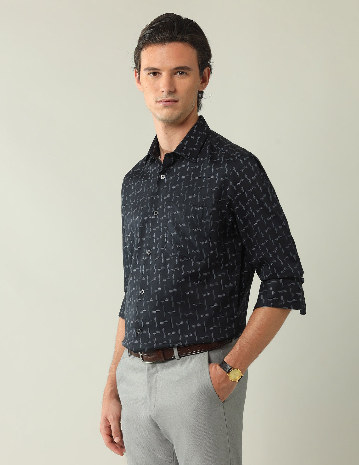 Wardrobe-Coded Regular Fit Vertical Striped Shirt