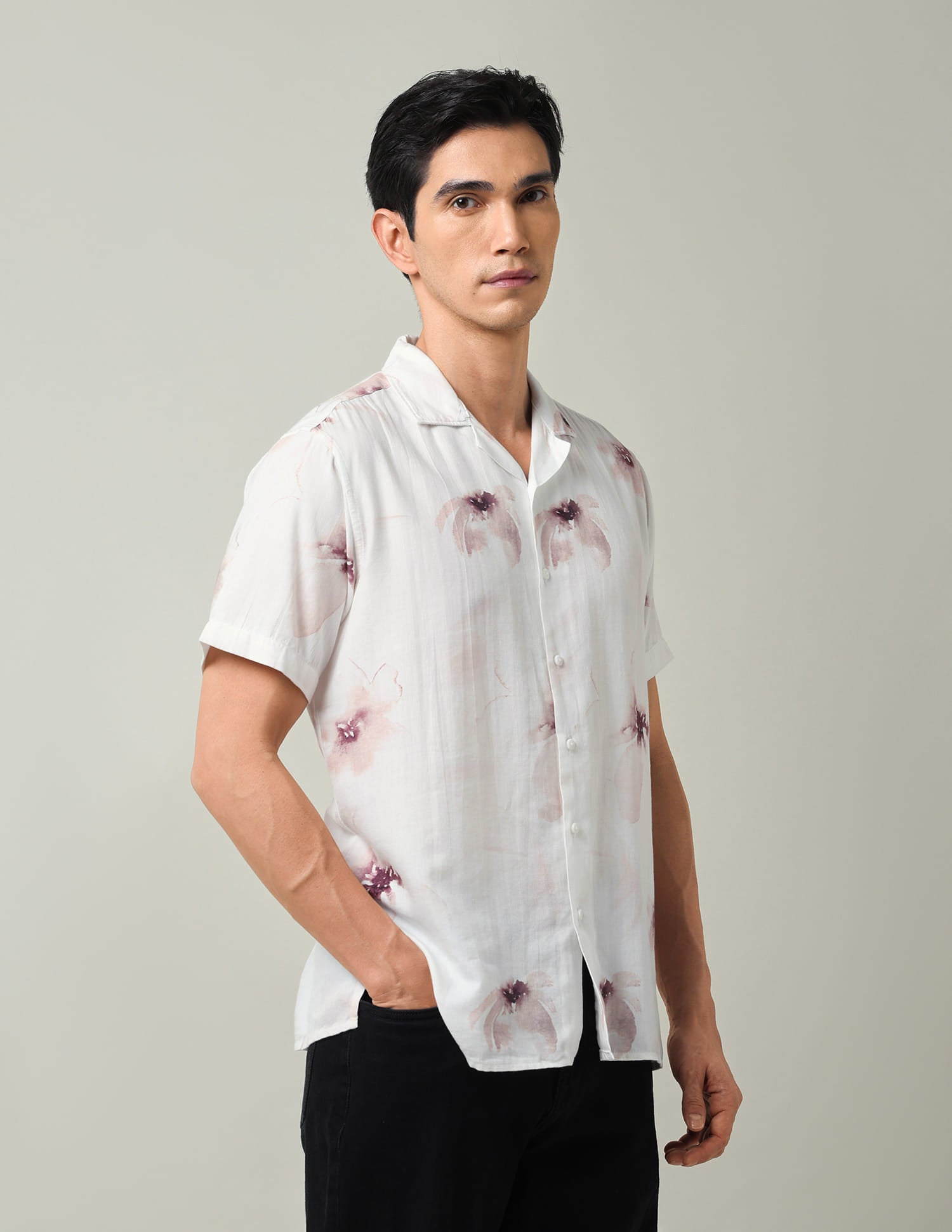 Everyday Luxe Floral Printed Slim Fit Twill Shirt
