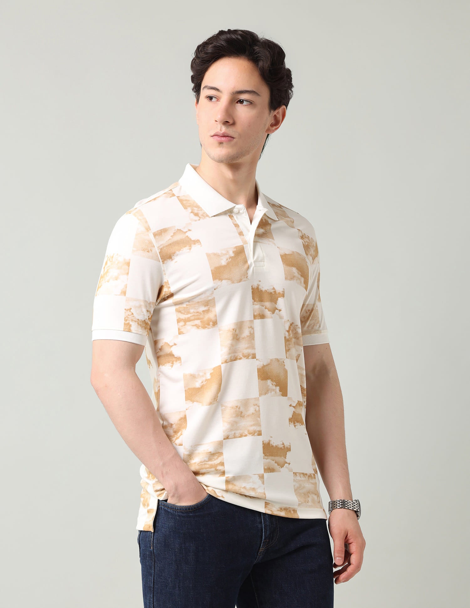 Geometric Patterned Regular Fit Polo Shirt