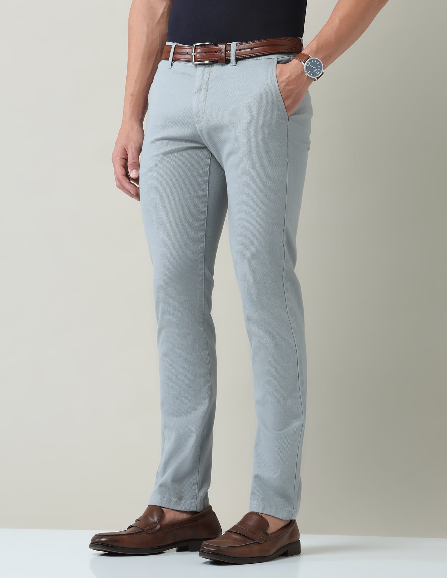 Textured Slim Fit Dobby Trousers