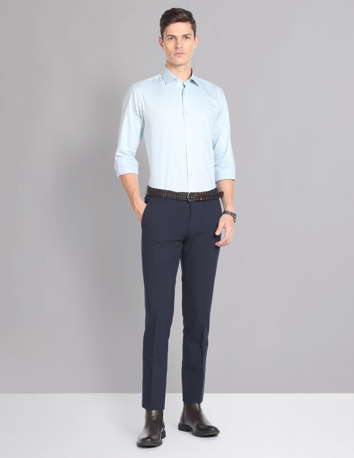 Twill Solid Smart Flex Formal Trousers