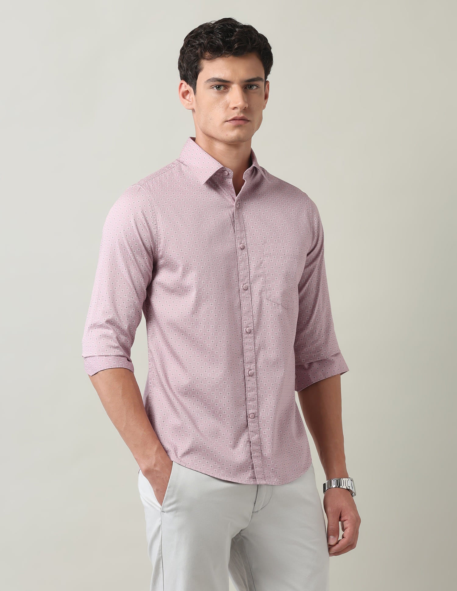Everyday Luxe Floral Printed Slim Fit Twill Shirt