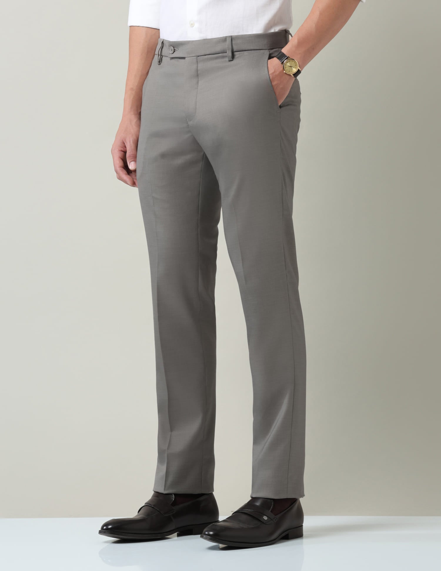 Work Essentials Solid Slim Fit Dobby Trousers