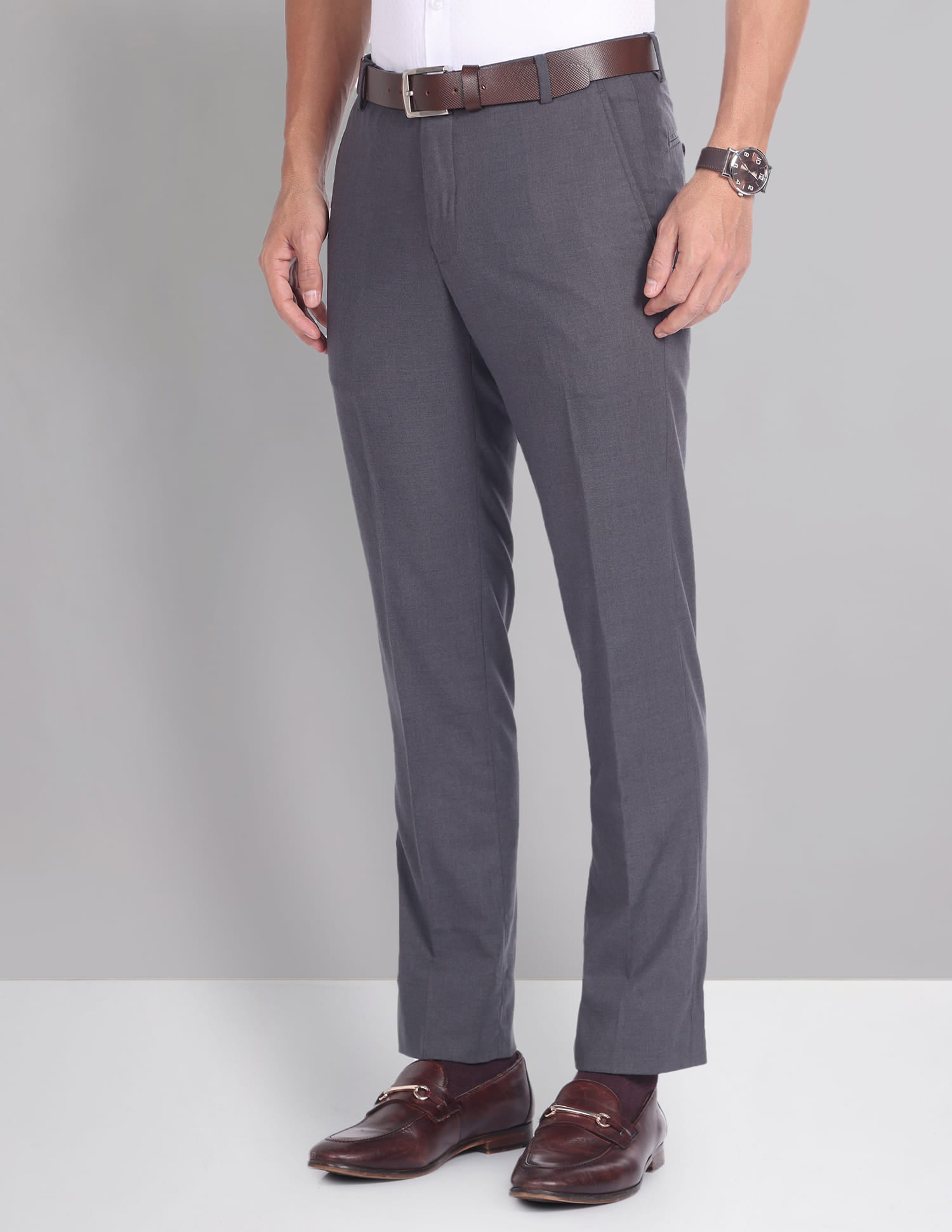 Slim Fit Solid Formal Trousers