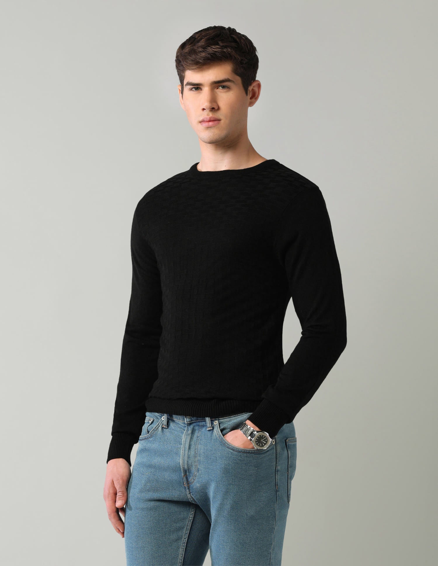 Patterned Knit Mens Sweater