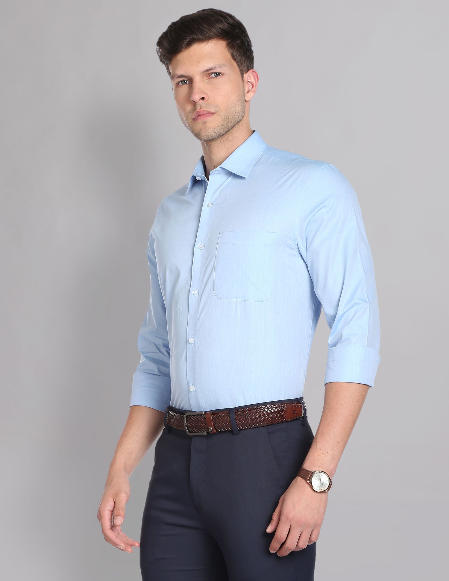 Power Heritage Solid Cotton Formal Shirt with Cutaway Collar