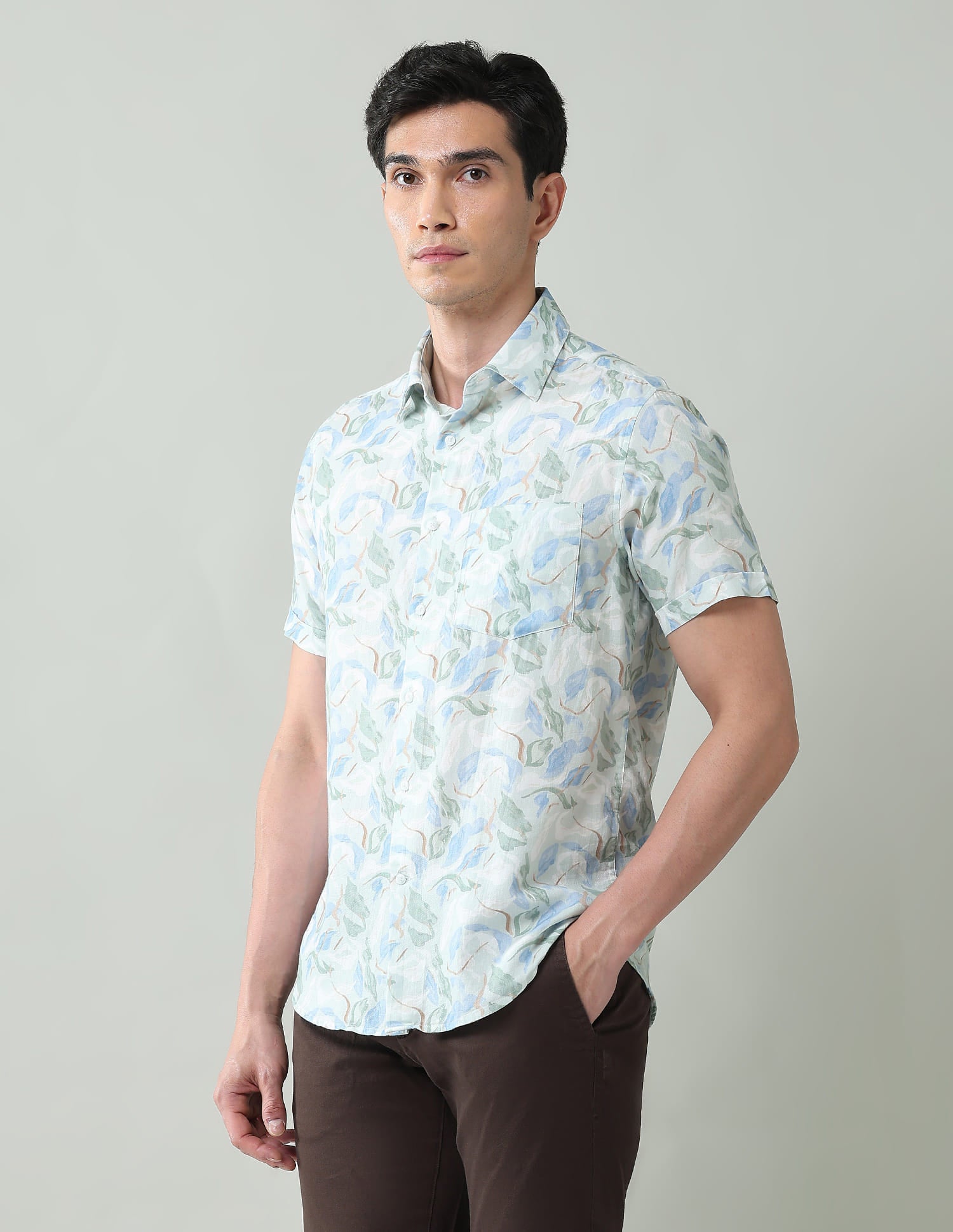 Stylish Abstract Print Slim Fit Twill Shirt