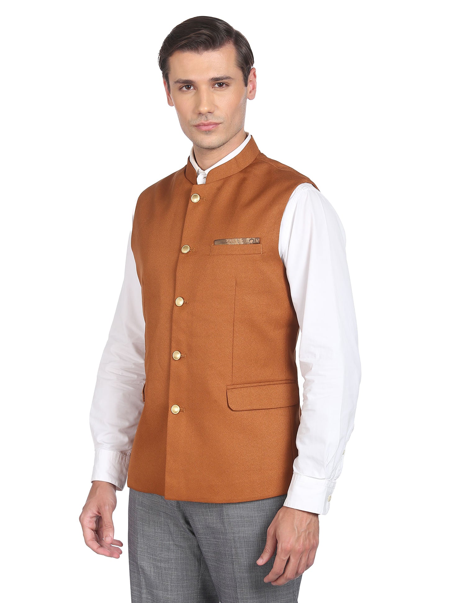 Fashion-Edged Textured Tailored Regular Fit Nehru Jacket