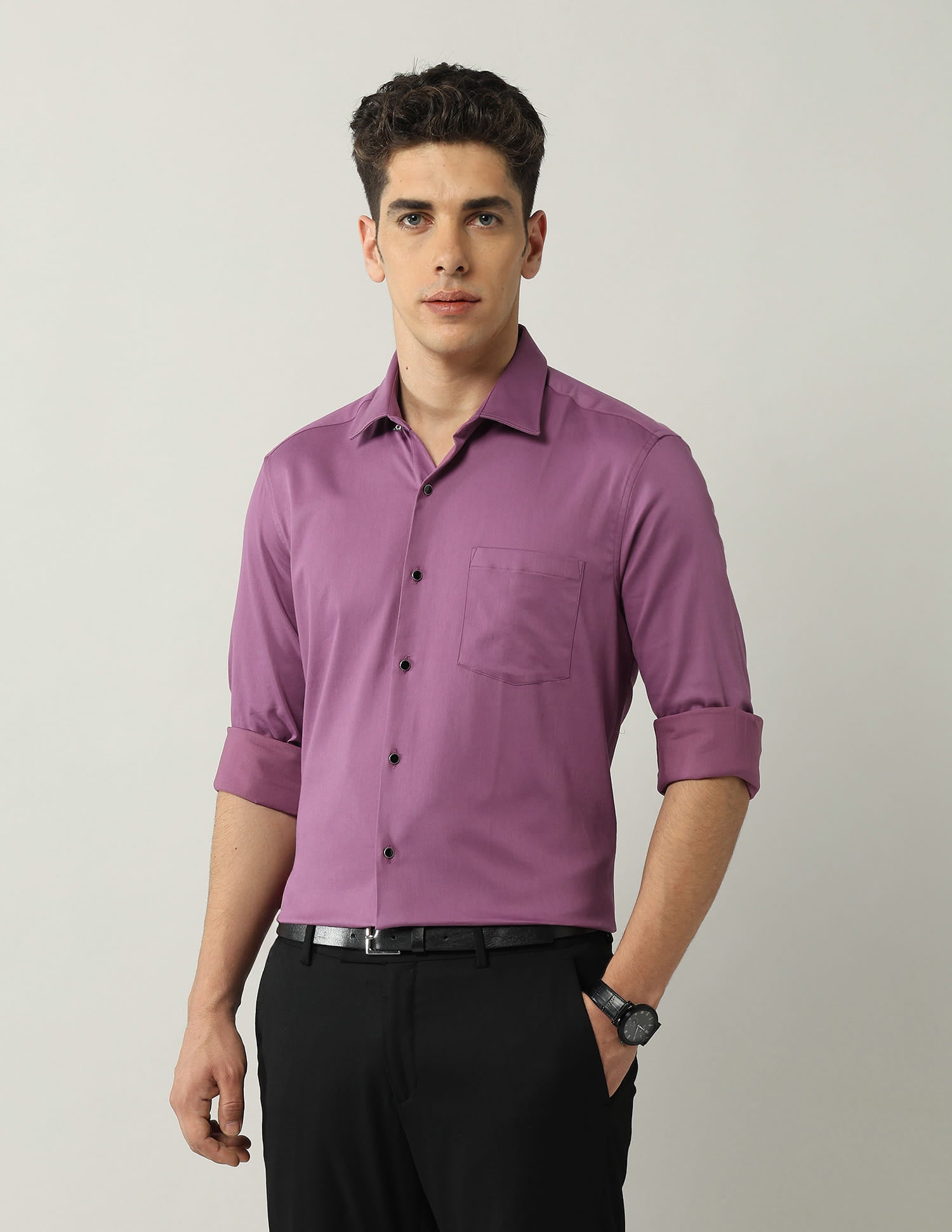 Slim Fit Satin Solid Shirt