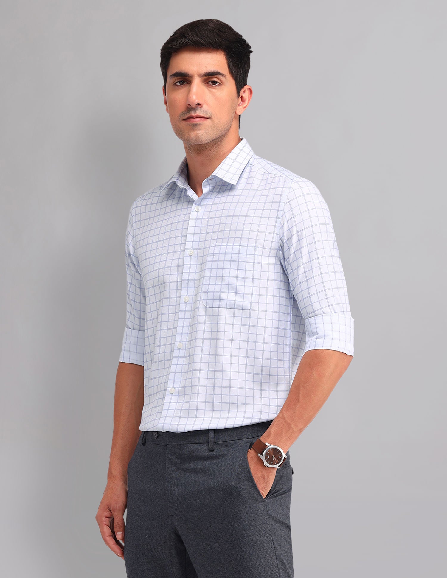 Sleek & Modern  Regular Fit Checked Twill Shirt