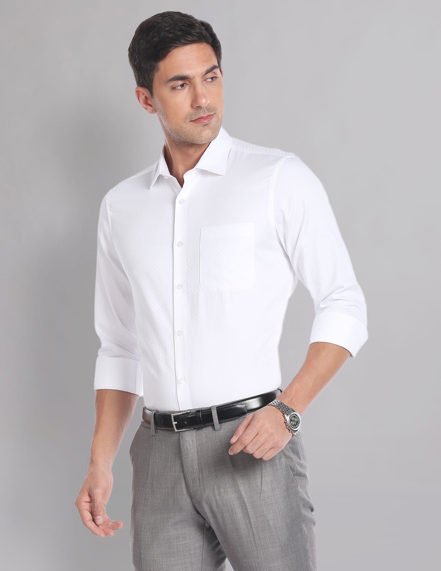 Office Staple Pure Cotton Self Design Formal Shirt