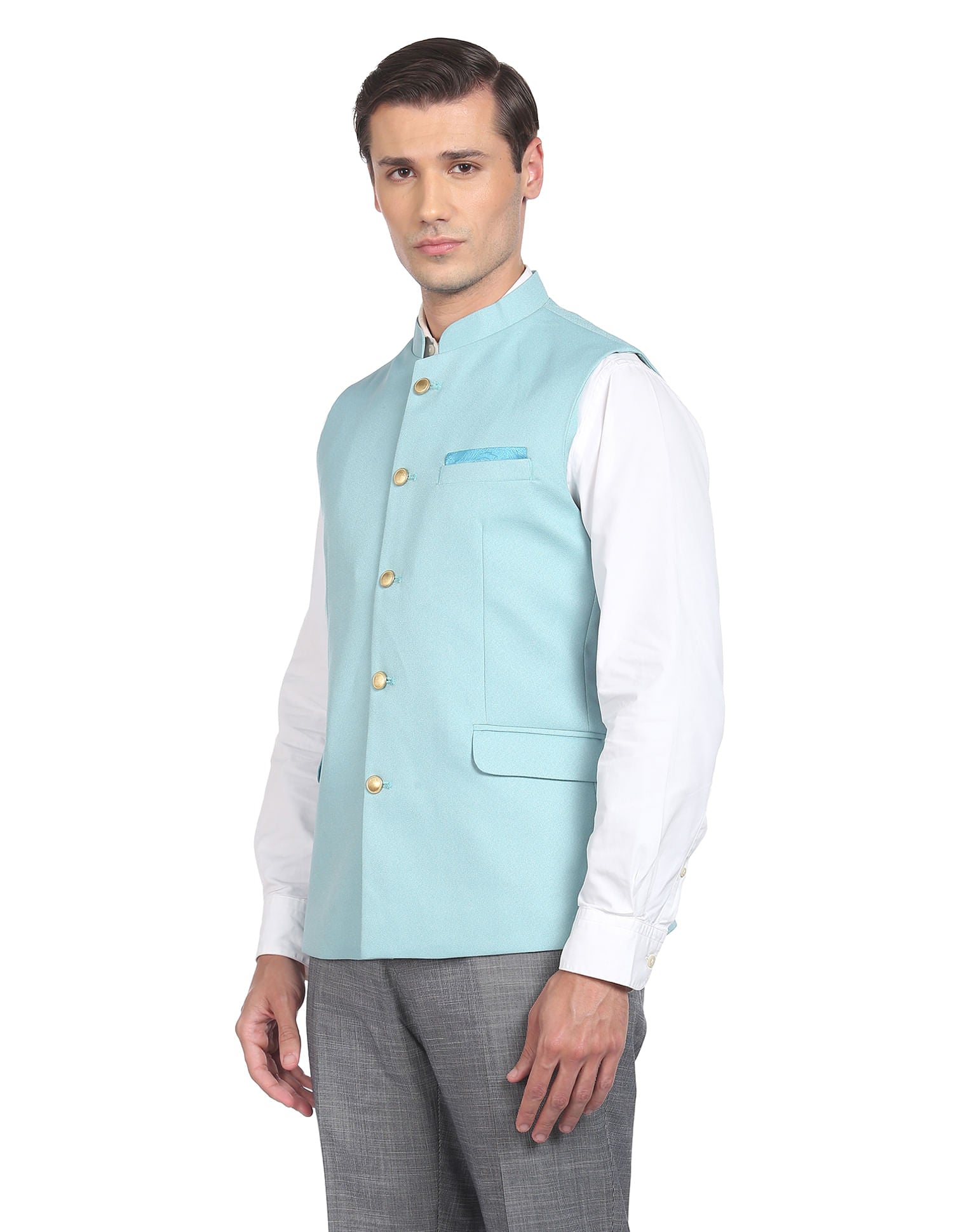 Fashion-Edged Textured Tailored Regular Fit Nehru Jacket