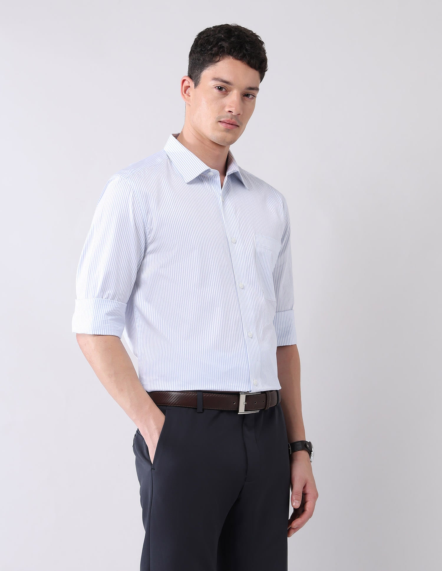 Wardrobe-Coded Regular Fit Vertical Striped Shirt