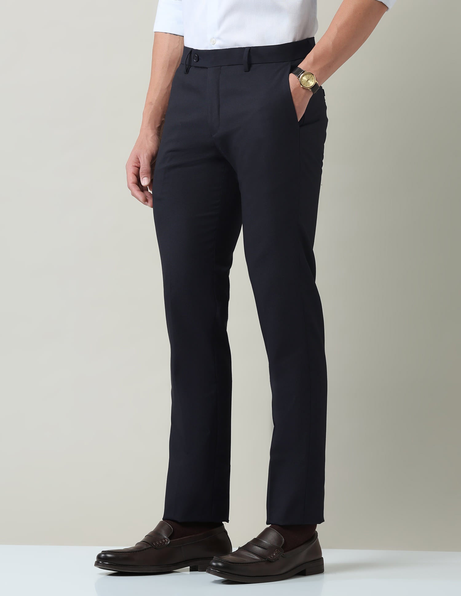 Solid Regular Fit Dobby Trousers