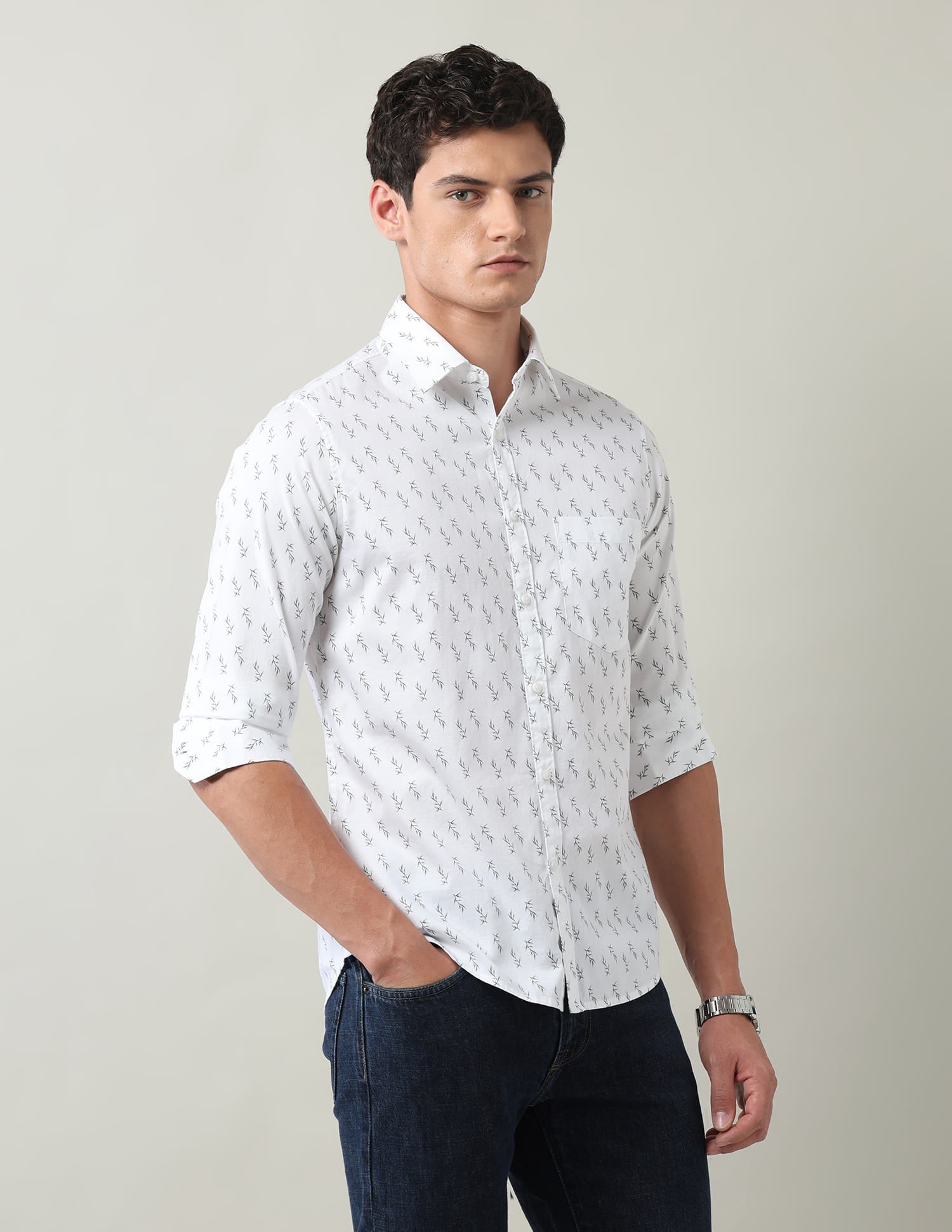 Everyday Luxe Floral Printed Slim Fit Twill Shirt