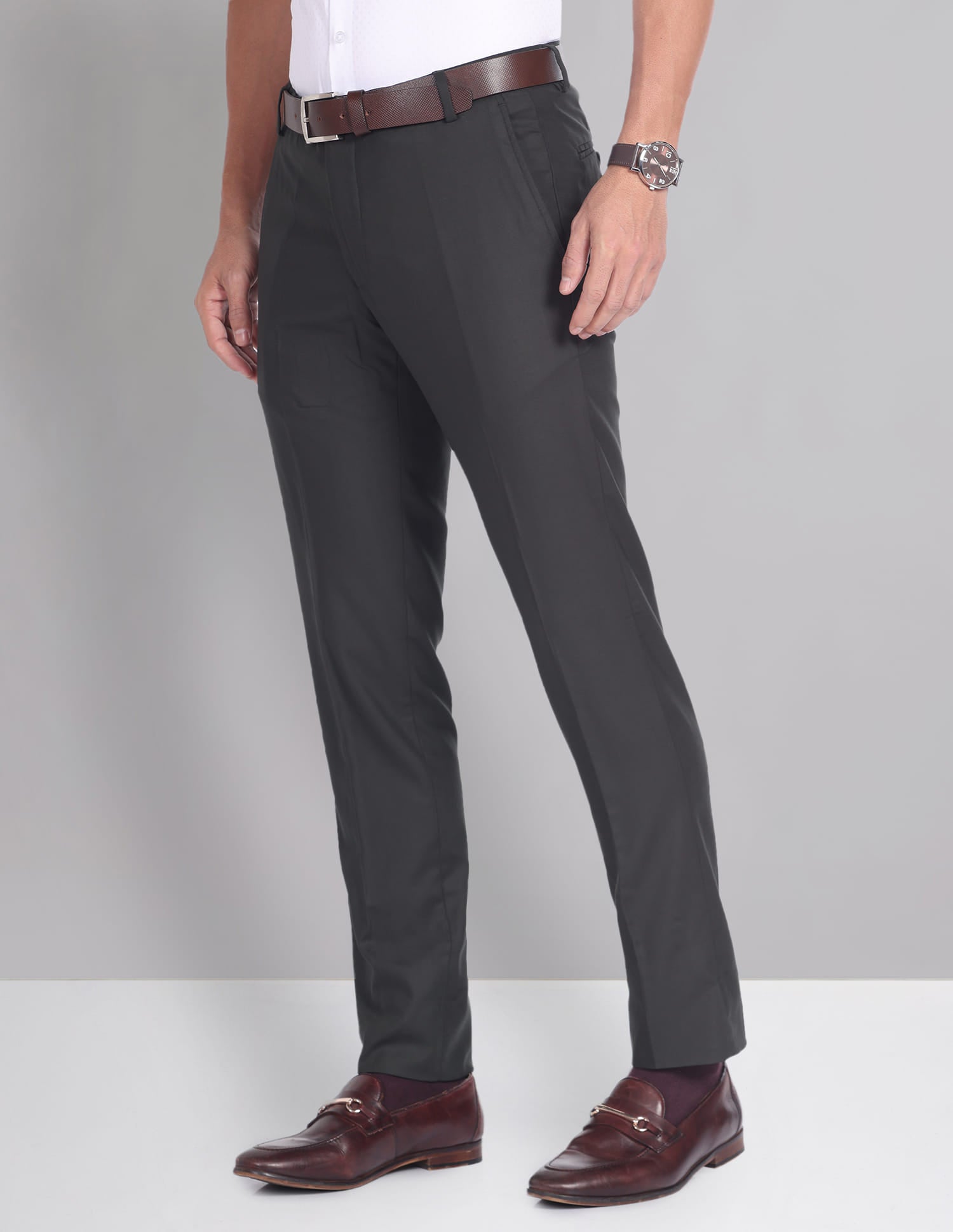 Slim Fit Solid Formal Trousers