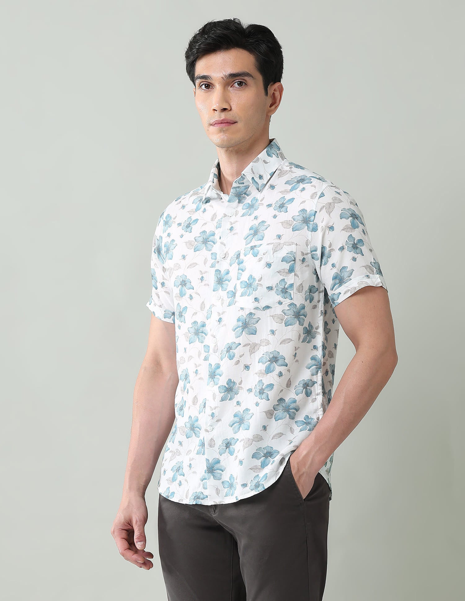 Everyday Luxe Floral Printed Slim Fit Twill Shirt