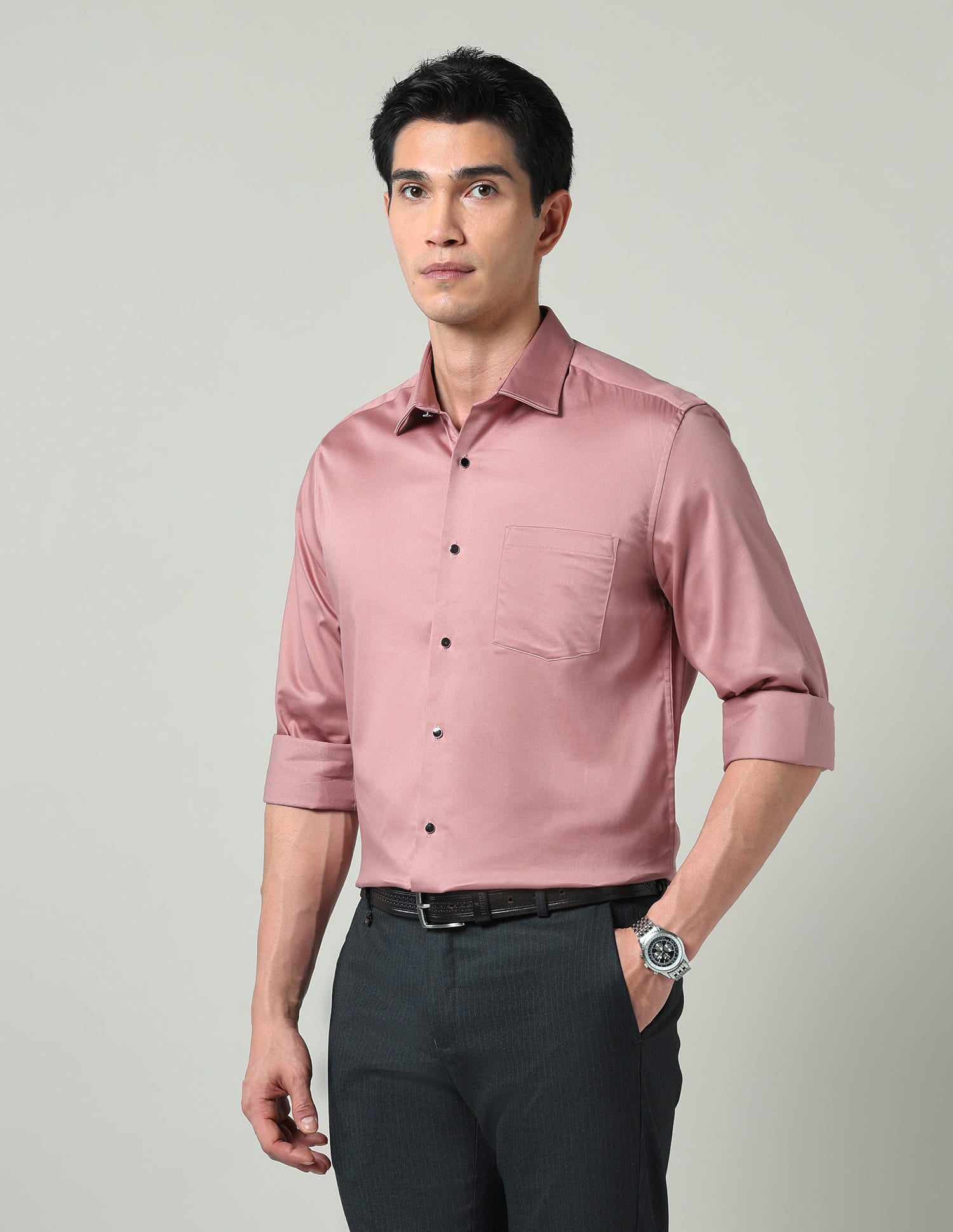 Comfort Alchemy Solid Satin Slim Fit Shirt