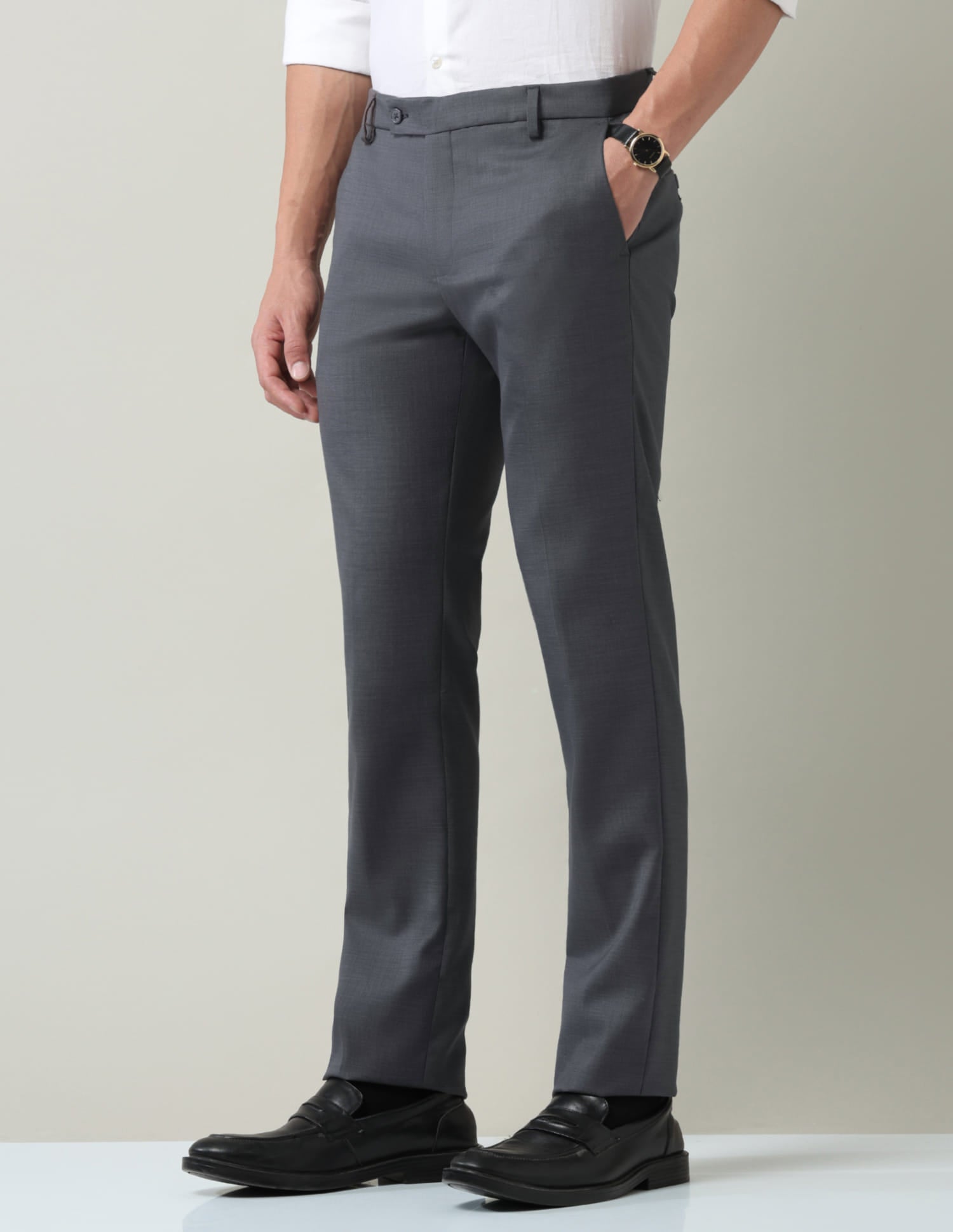 Work Essentials Solid Slim Fit Dobby Trousers