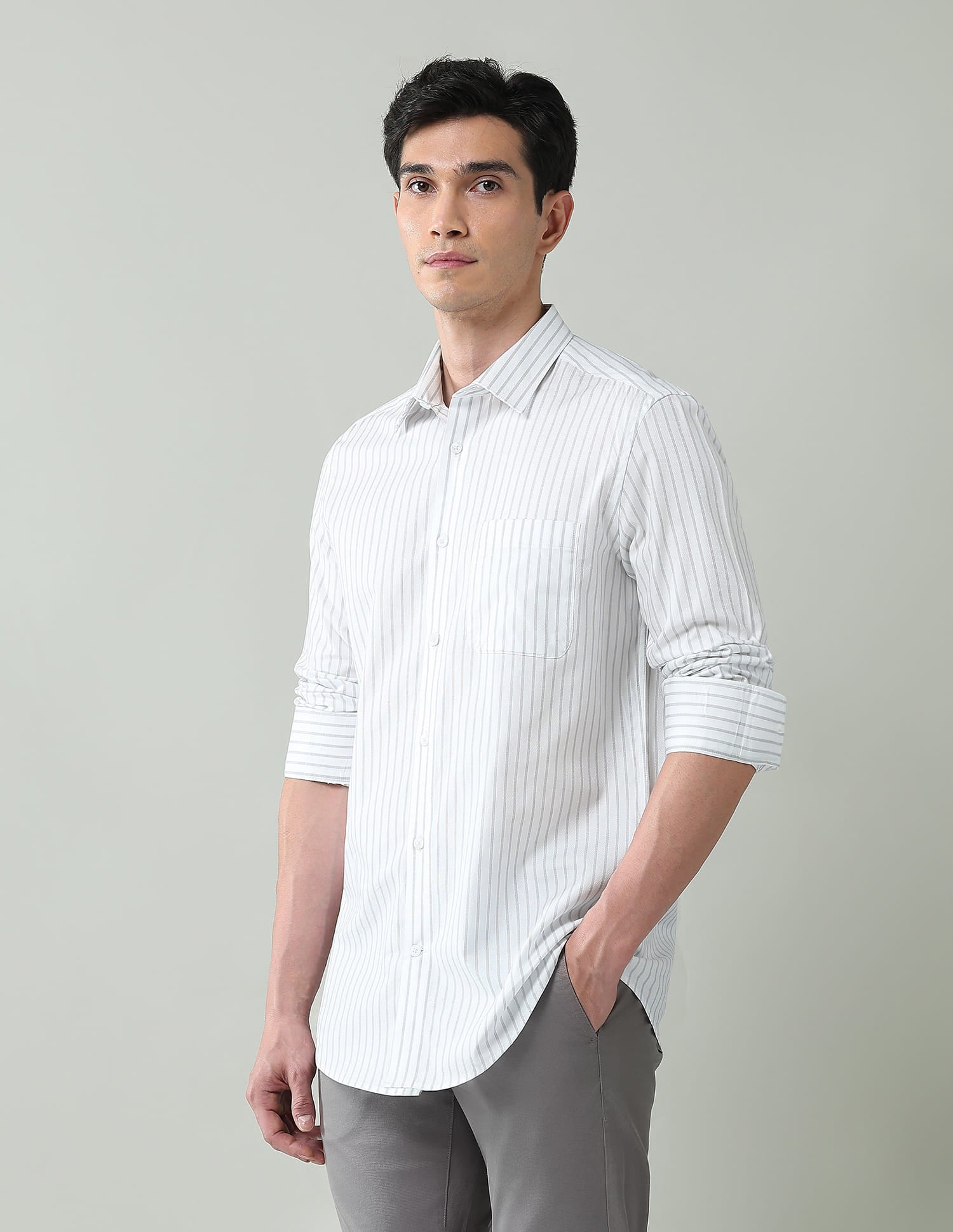 Statement Coded Vertical Striped Regular Fit Dobby Shirt